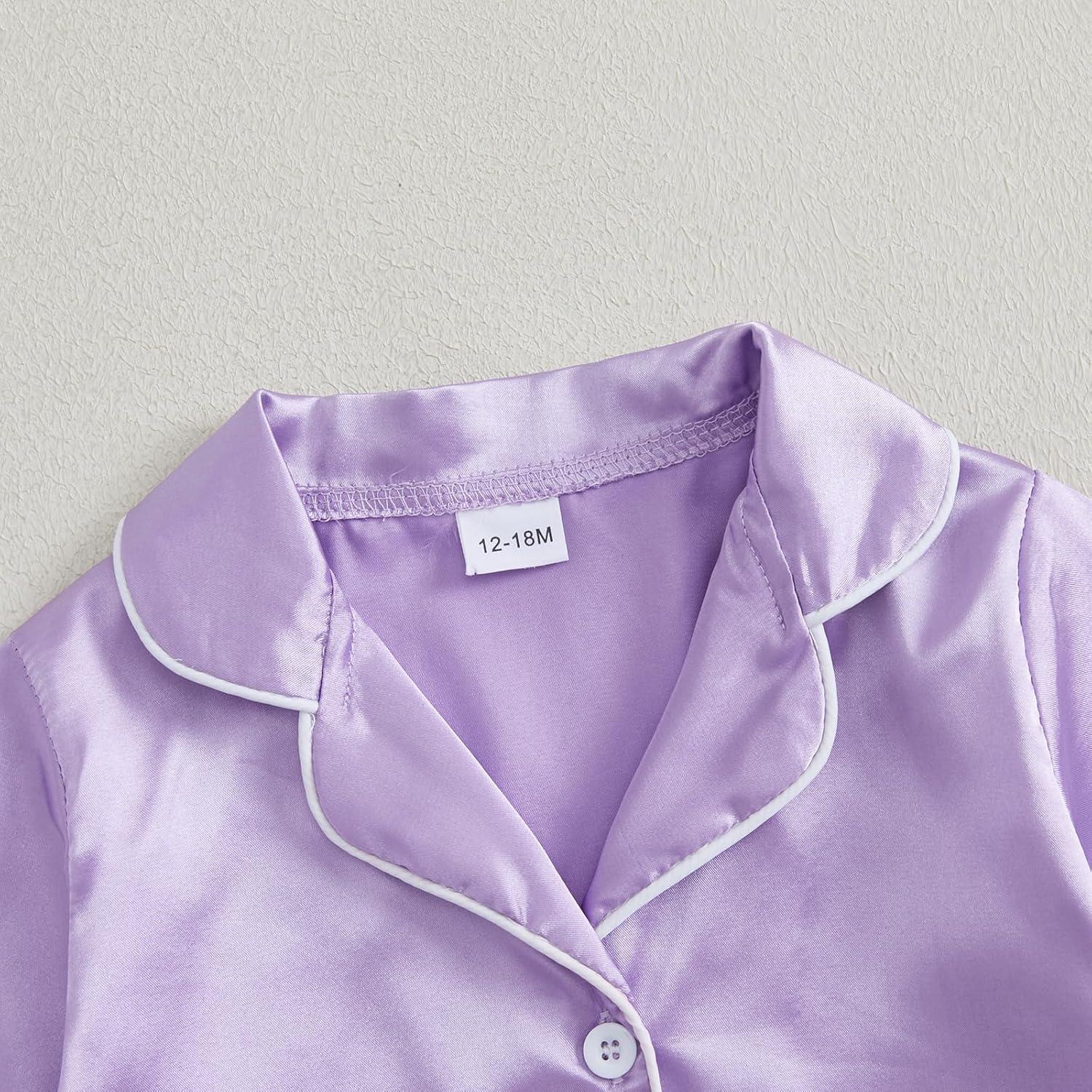 Conjunto de Pijamas de Satén para Niña 2-3T con Ribete de Peluche