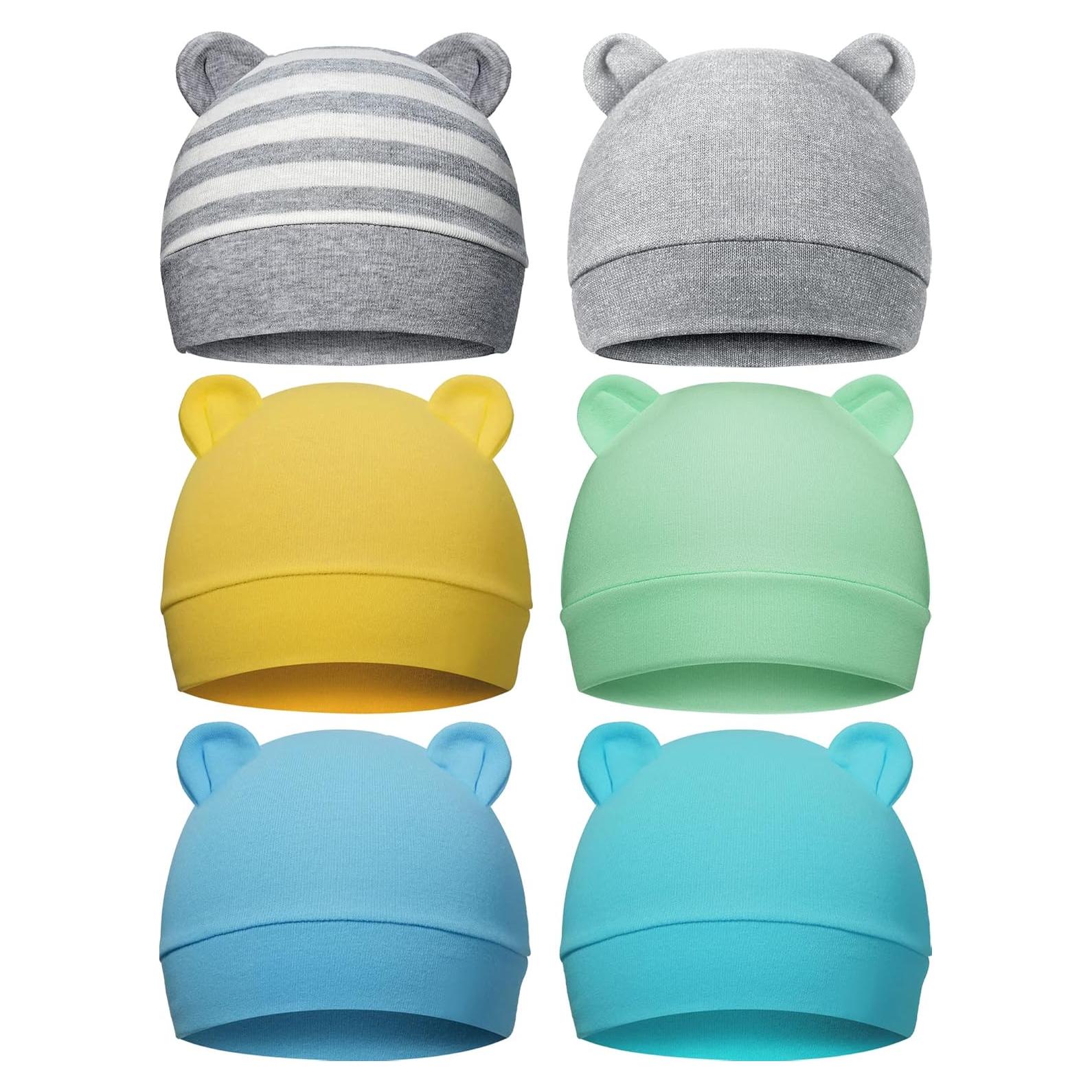 Geyoga 6 Gorros Beanie para Bebés 0-3 Meses con Orejas de Oso