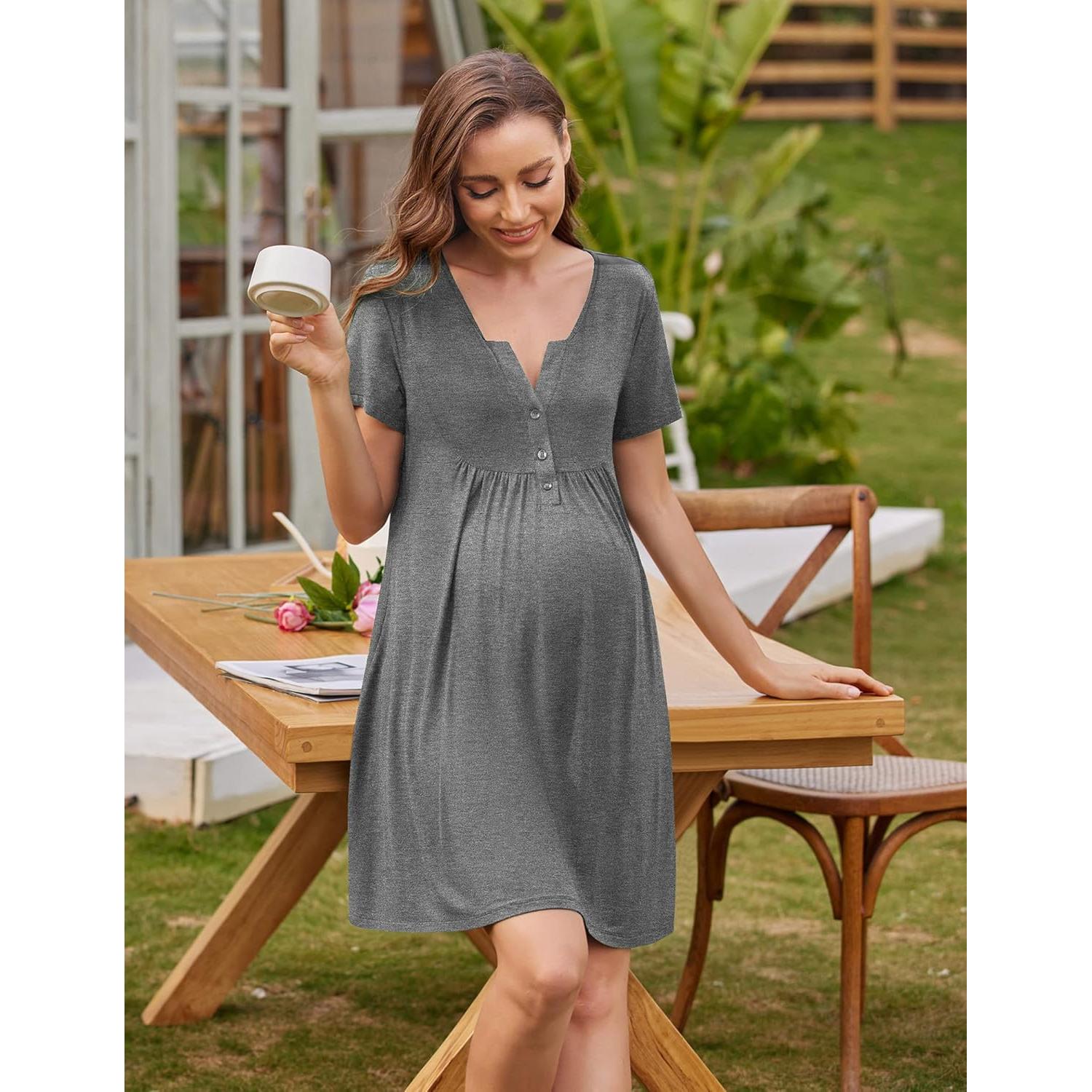 Bata de Maternidad Ekouaer para Trabajo y Lactancia S-XXL