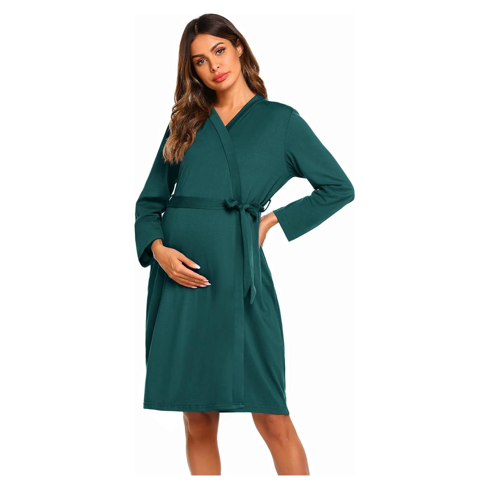 Bata de Maternidad Ekouaer Verde Oscuro para Lactancia