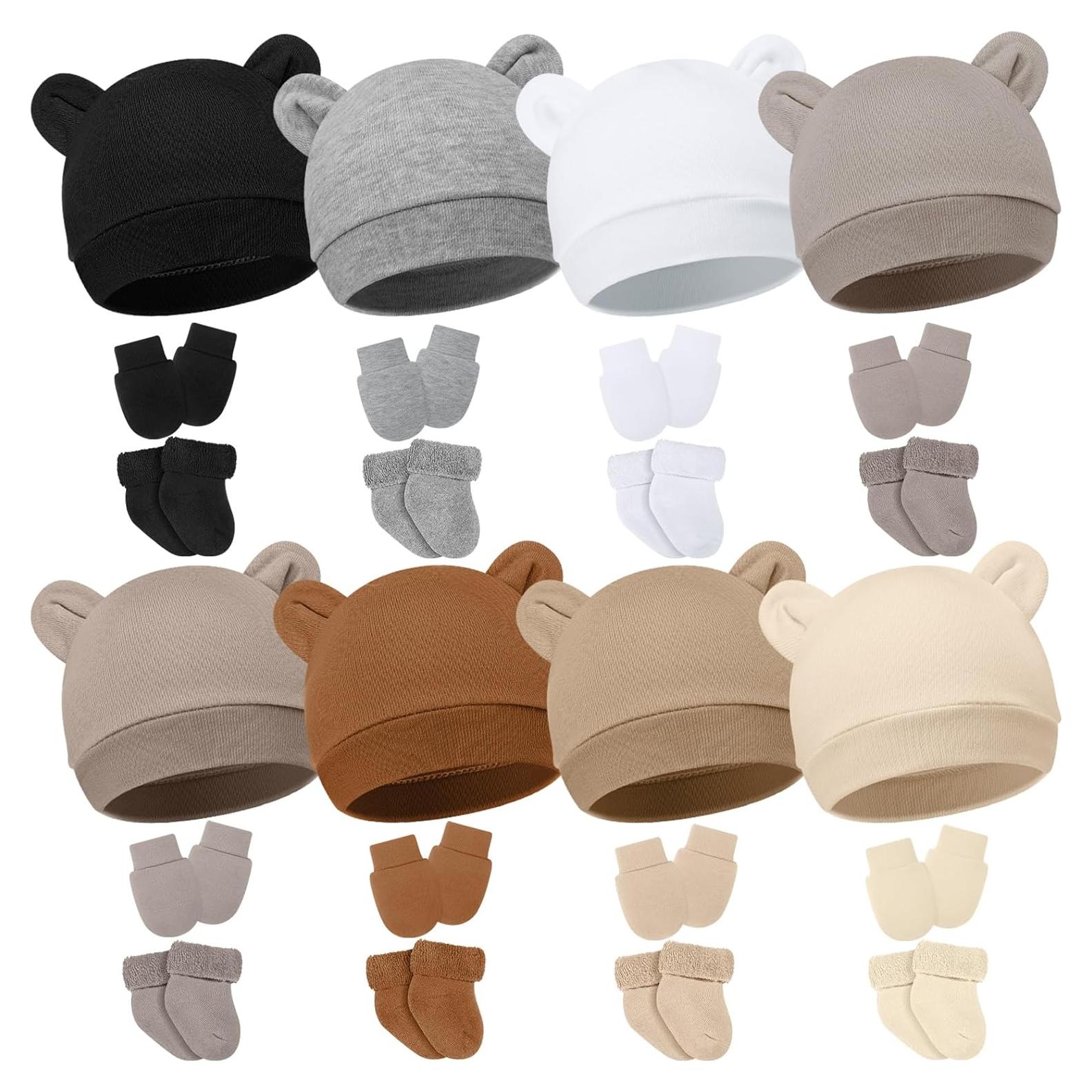 Geyoga Set 8 Piezas Gorras, Manoplas y Calcetines Prematuros