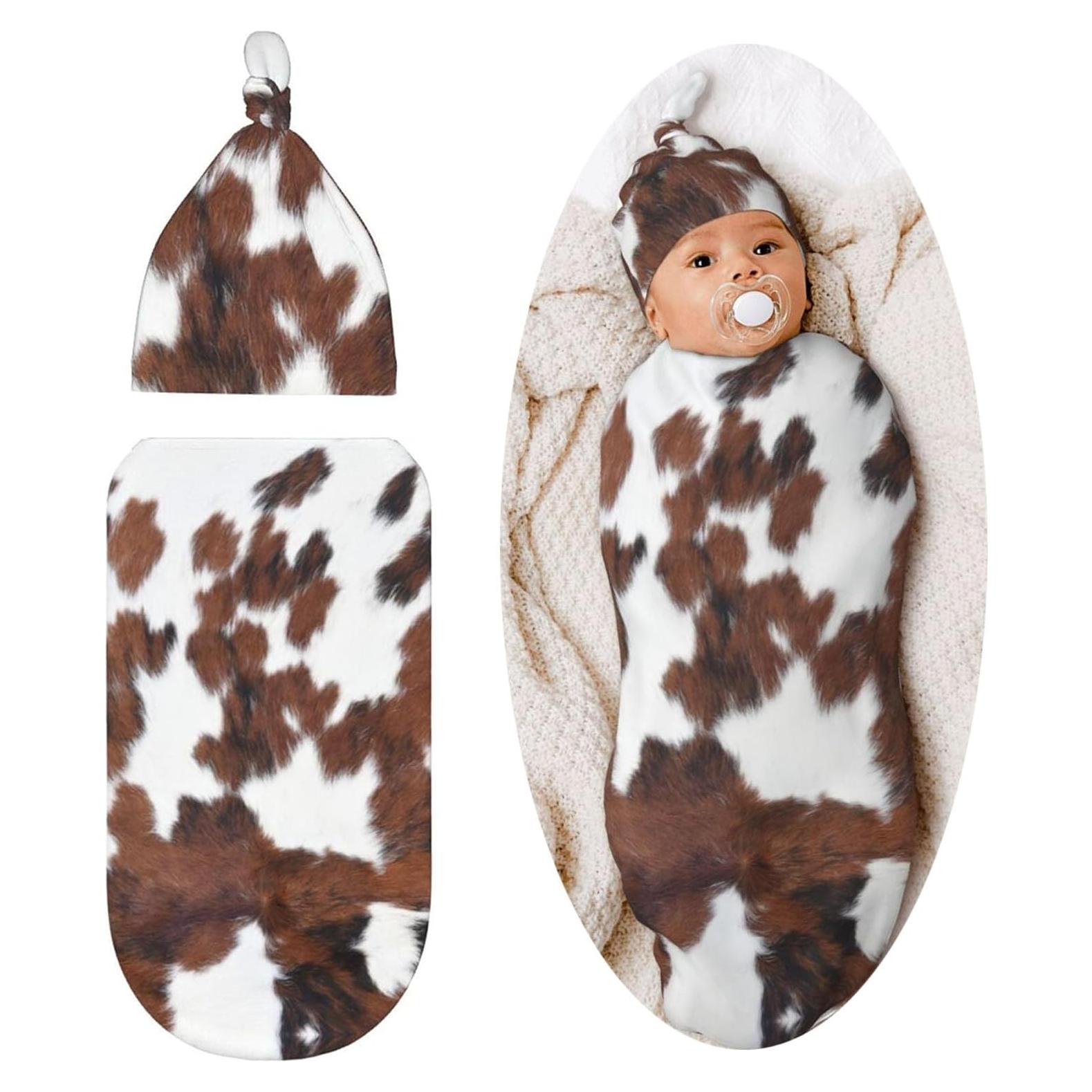 Manta Envoltura Bebé Tebjh Estampado Vaca 52.8x29cm con Sombrero