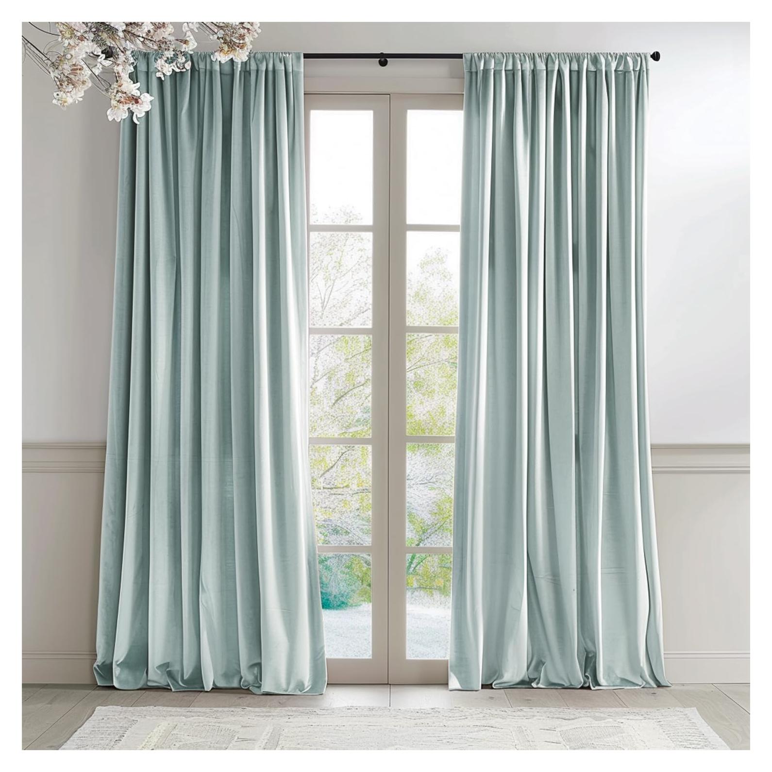 Cortinas Blackout Lazzzy Terciopelo Azul Bruma 132x274 cm 2 Paneles