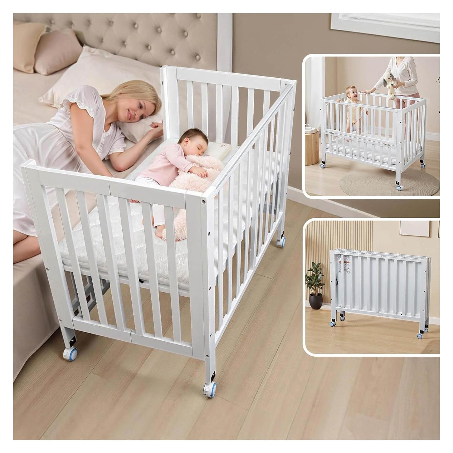 Cuna de Lado Plegable Flwrgirl Blanca 4 en 1 con Colchón