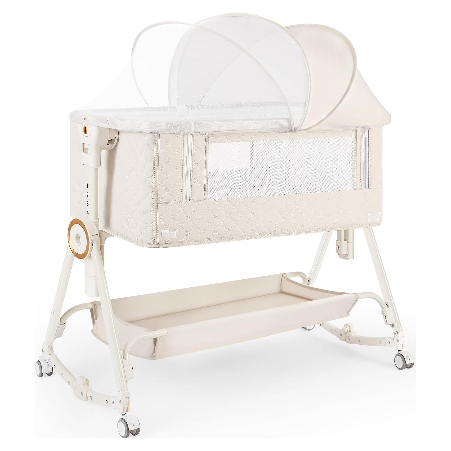 Cuna Lateral 5 en 1 FYYWBABY Beige con Mesa de Cambiar