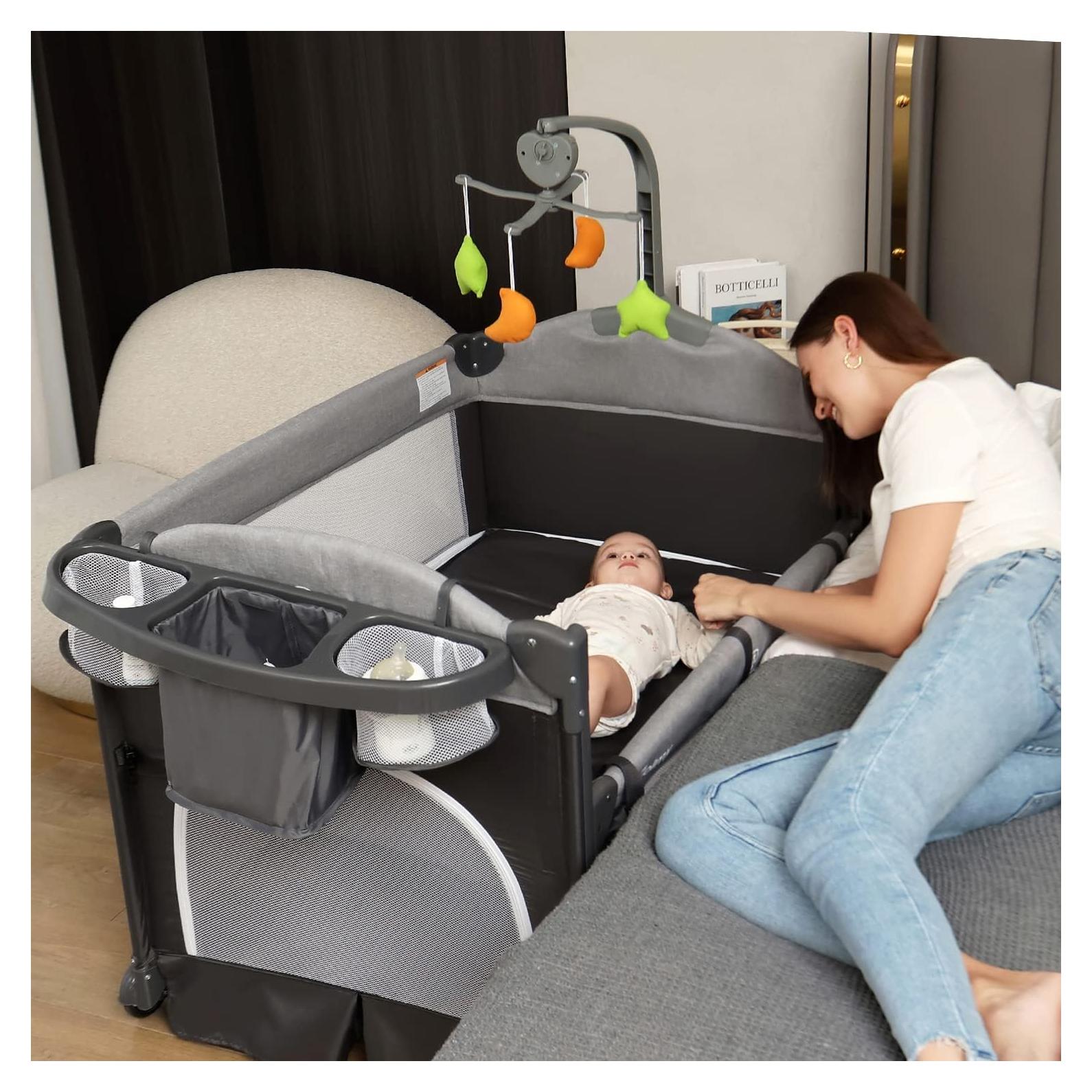 Cuna Lateral Zdolmy 4 en 1 para Bebés con Mesa de Cambio