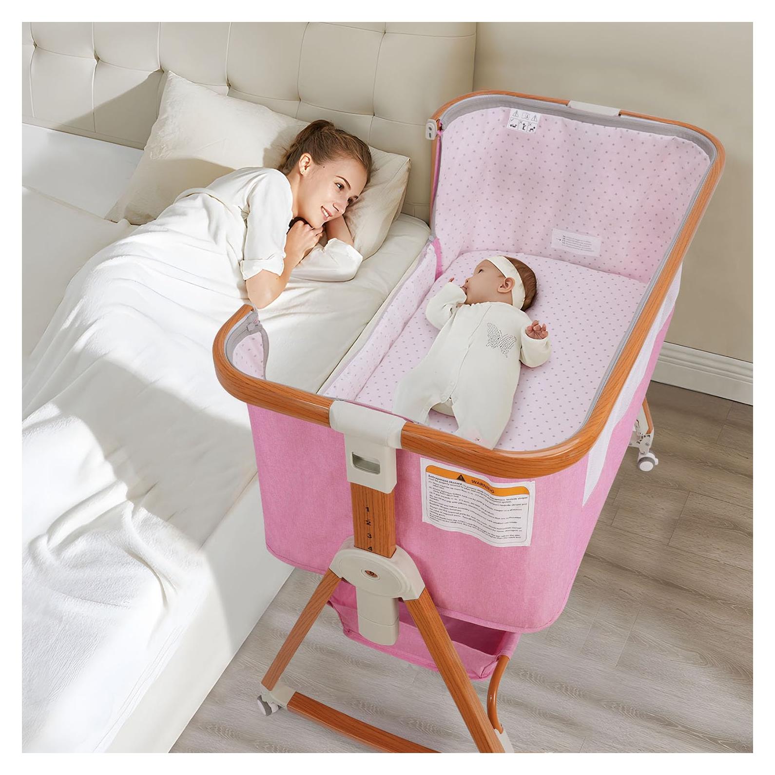 Cuna 4 en 1 BIERUM Rosa Ajustable 6 Alturas con Ruedas