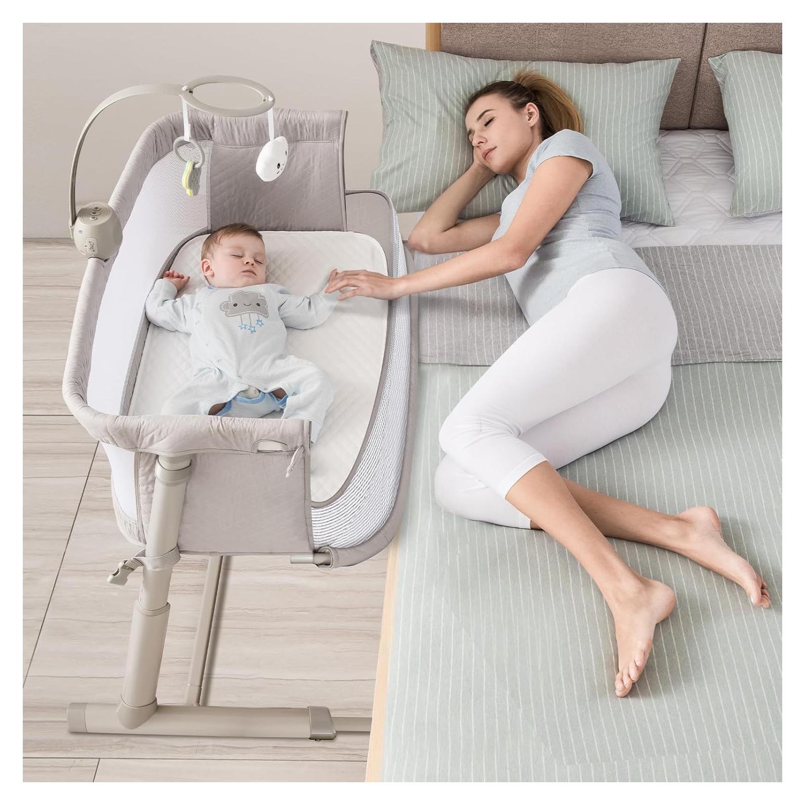 Cuna Lateral Transpirable RONBEI Ajustable 6 Niveles Gris