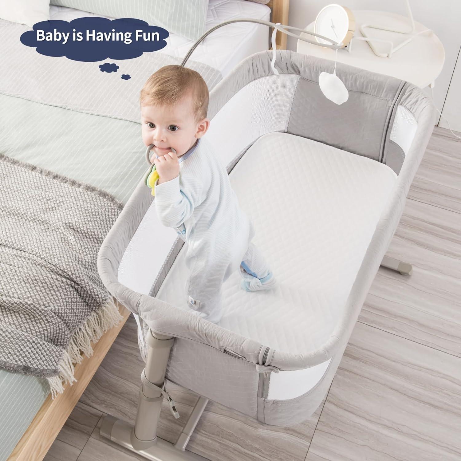 Cuna Lateral Transpirable RONBEI Ajustable 6 Niveles Gris