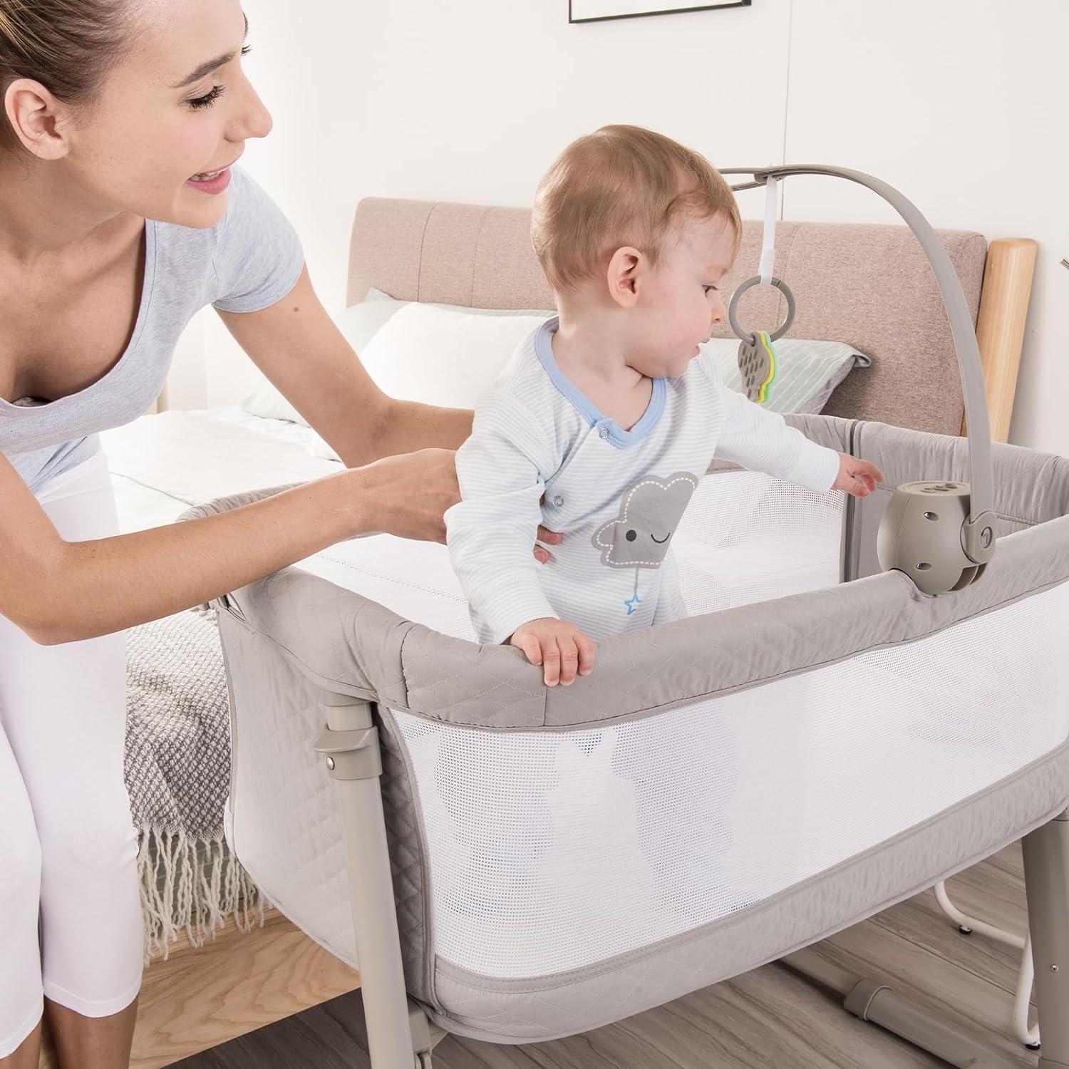 Cuna Lateral Transpirable RONBEI Ajustable 6 Niveles Gris