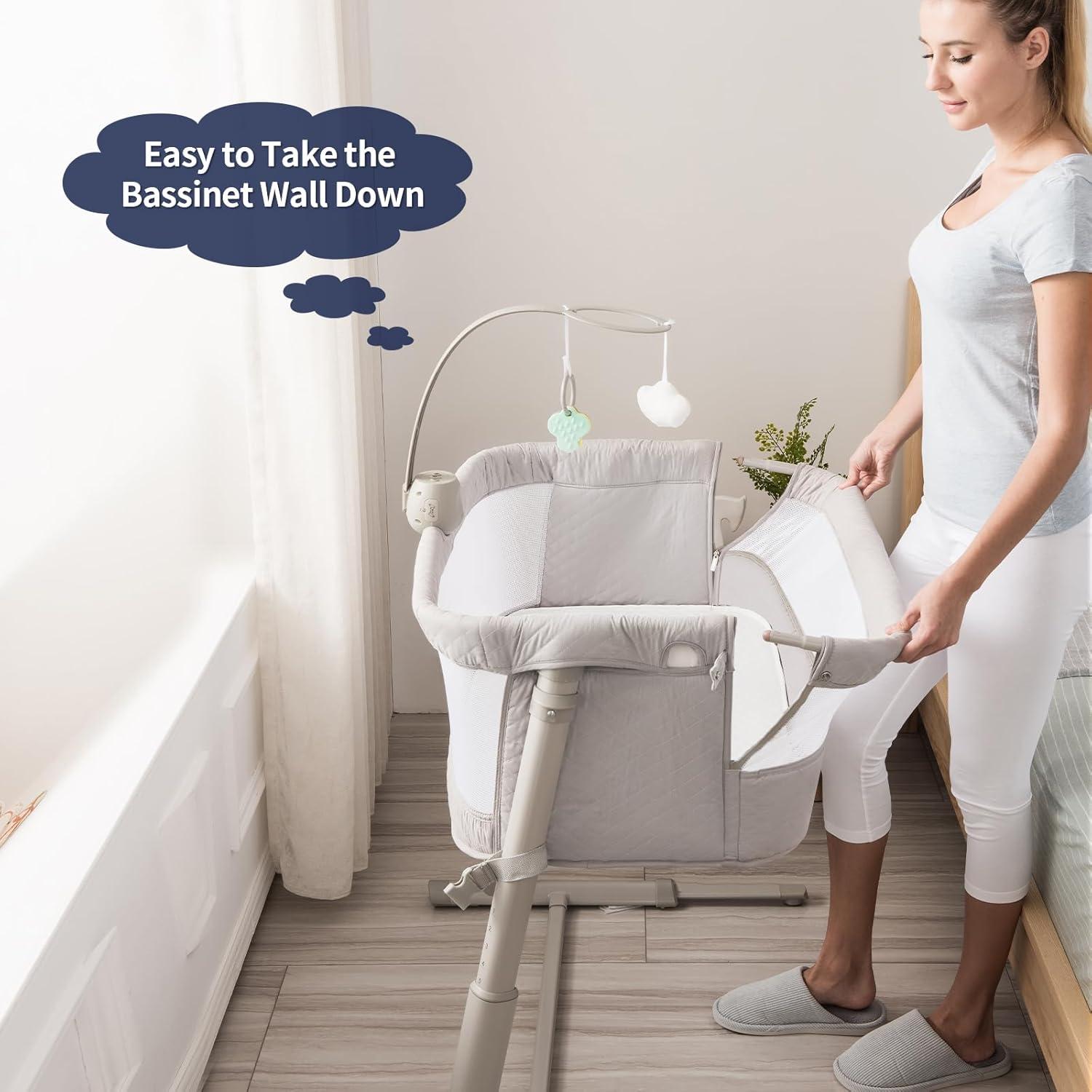 Cuna Lateral Transpirable RONBEI Ajustable 6 Niveles Gris