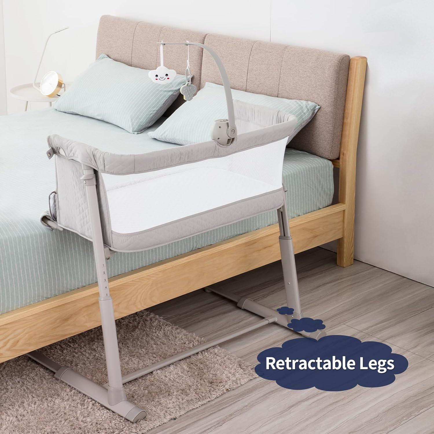 Cuna Lateral Transpirable RONBEI Ajustable 6 Niveles Gris