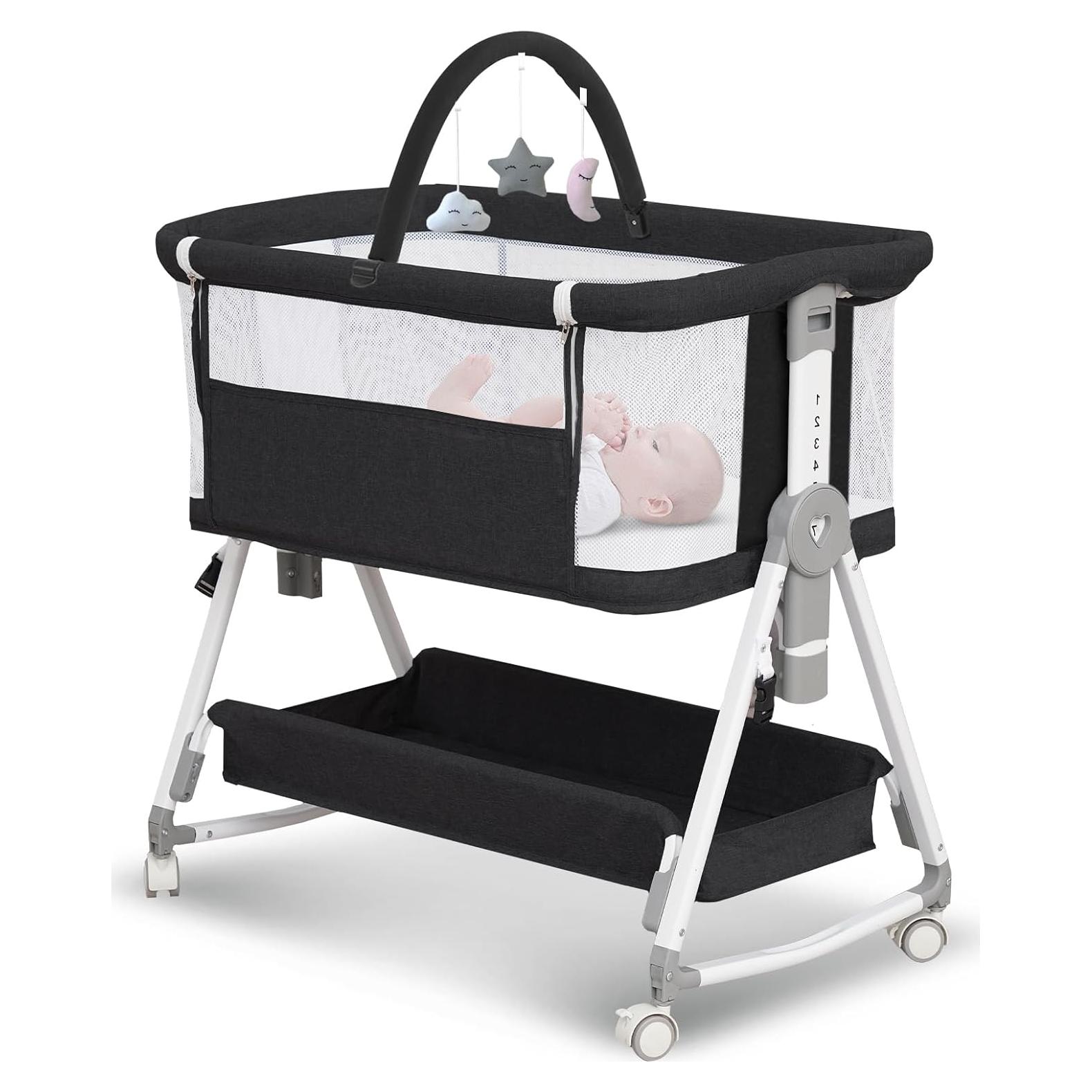 Cuna Lateral 3 en 1 MEICHYUN Negra Plegable con Juguetes