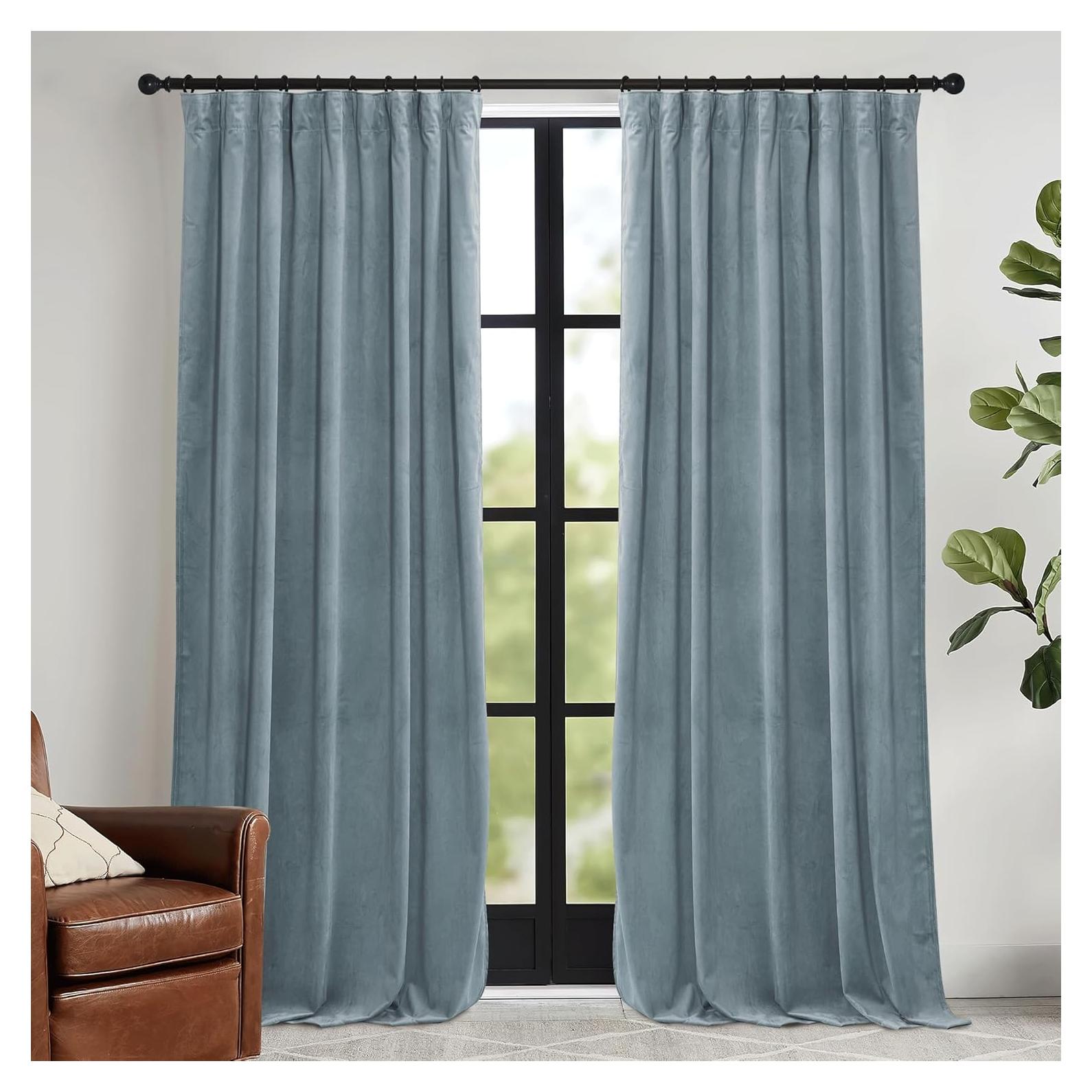 Cortinas de Terciopelo Azul Piedra RYB HOME 2 Paneles 90 cm