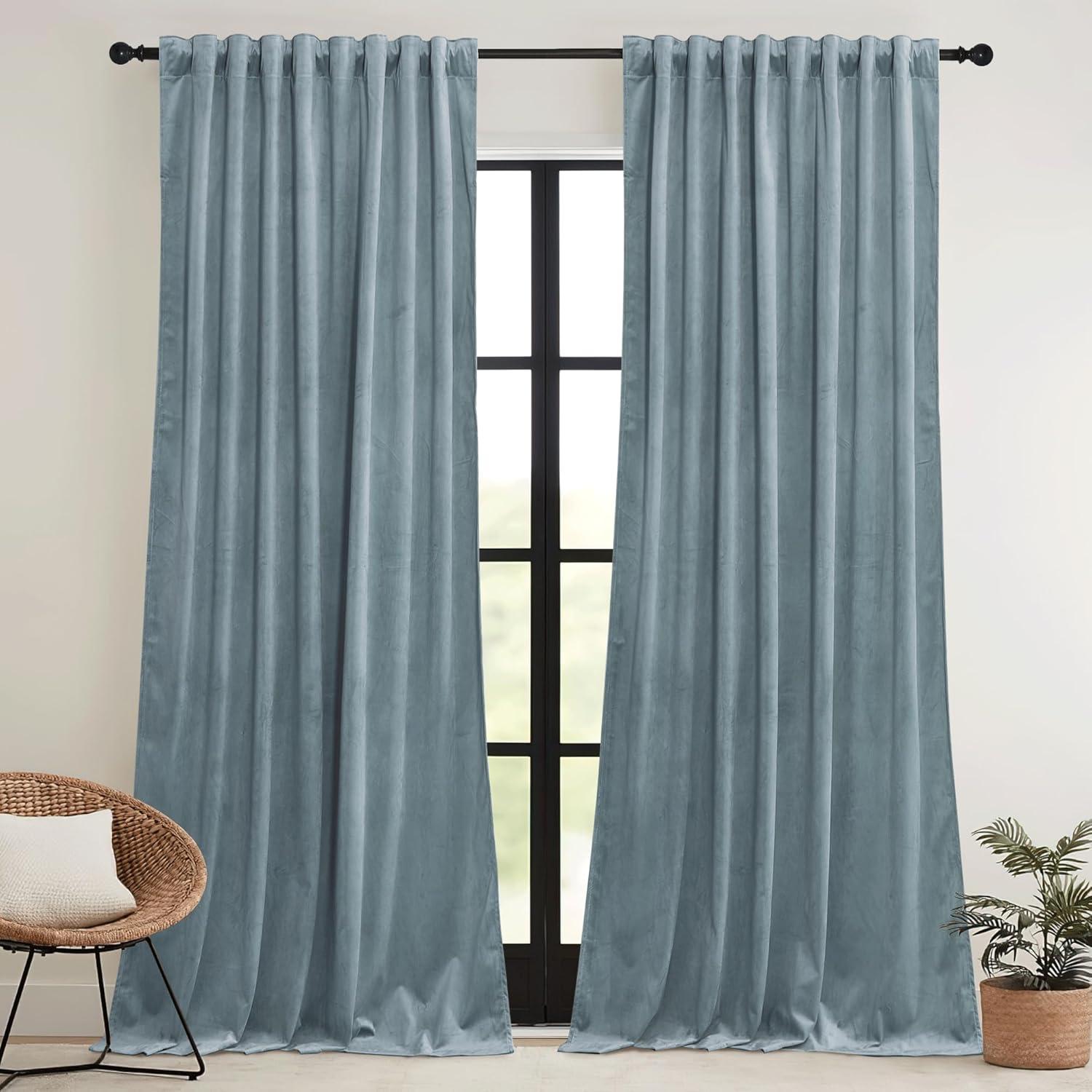 Cortinas de Terciopelo Azul Piedra RYB HOME 2 Paneles 90 cm