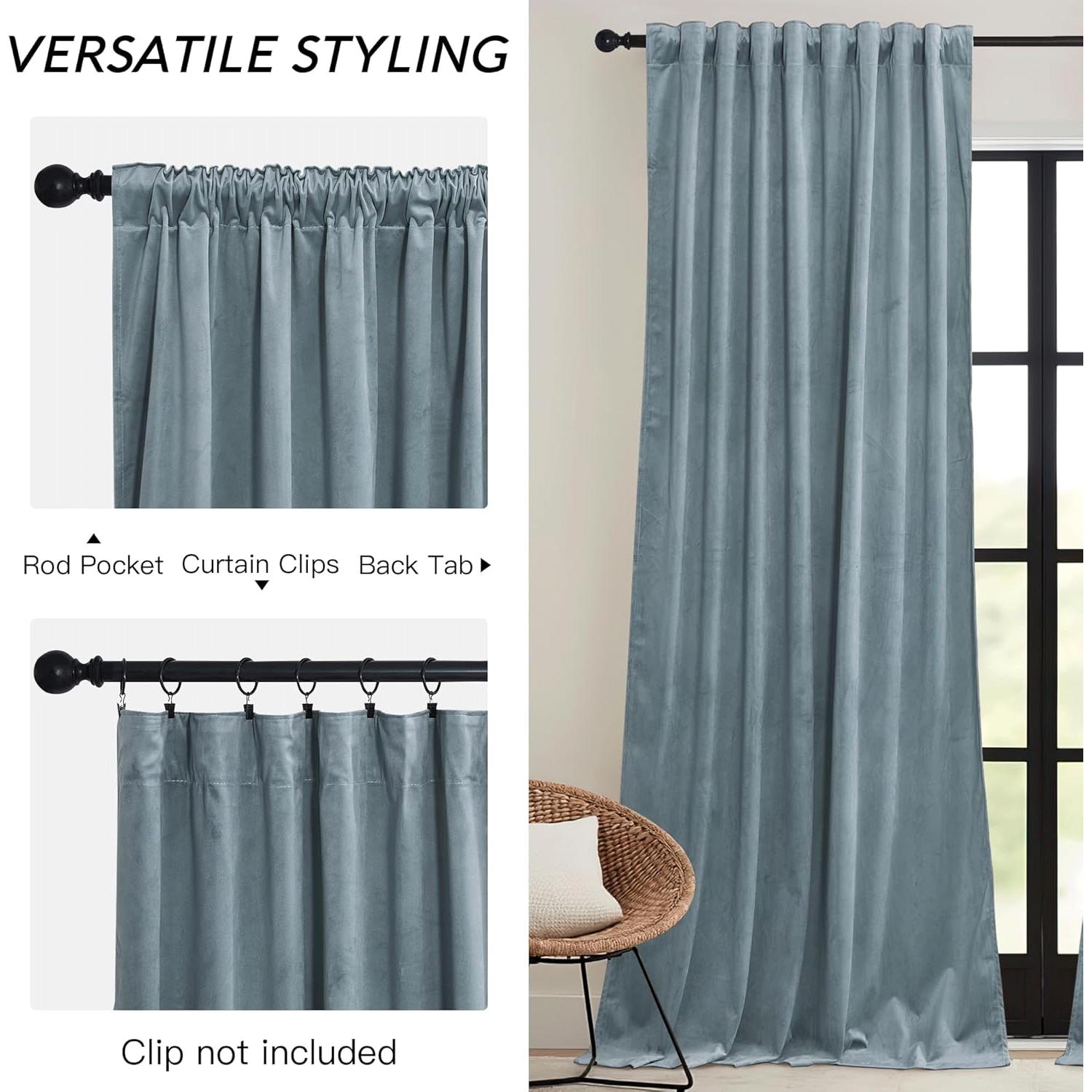 Cortinas de Terciopelo Azul Piedra RYB HOME 2 Paneles 90 cm