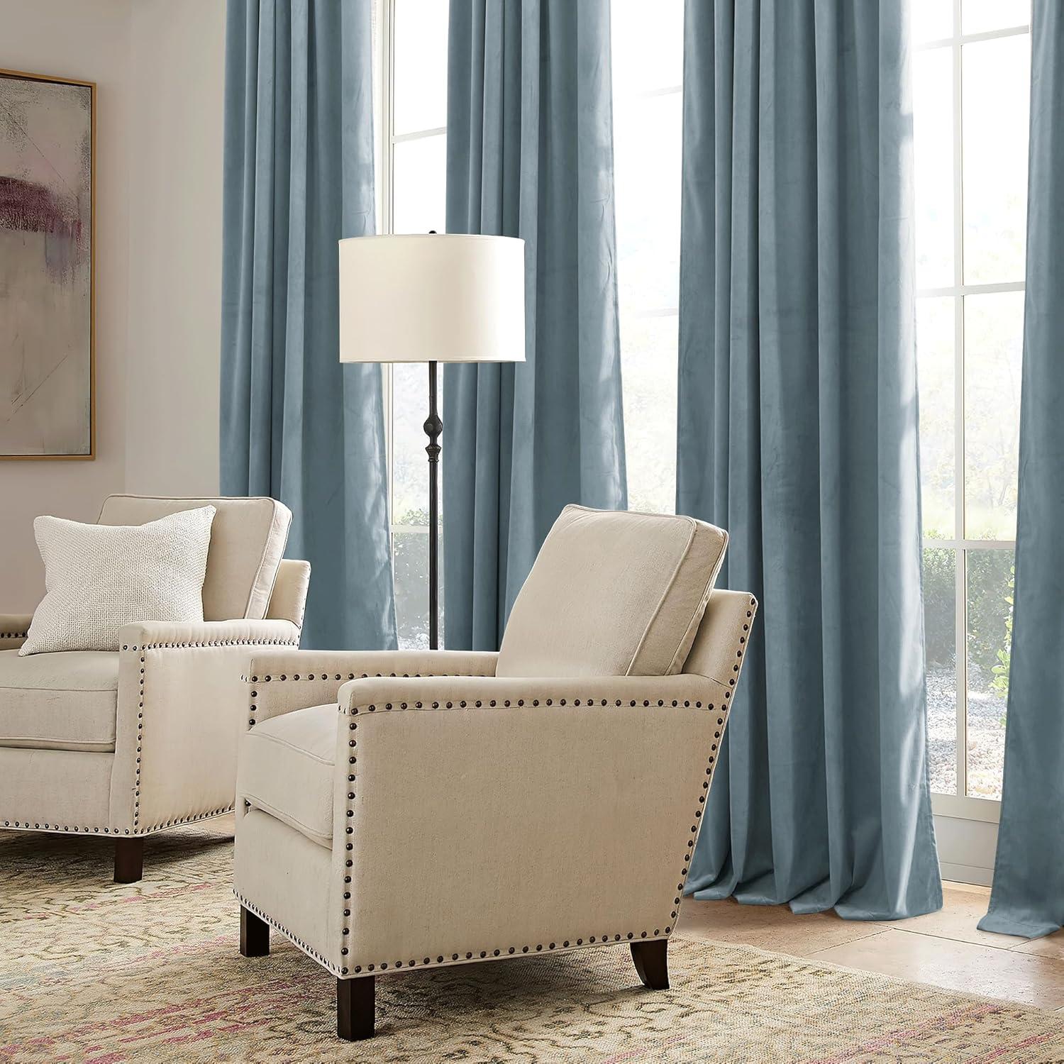 Cortinas de Terciopelo Azul Piedra RYB HOME 2 Paneles 90 cm