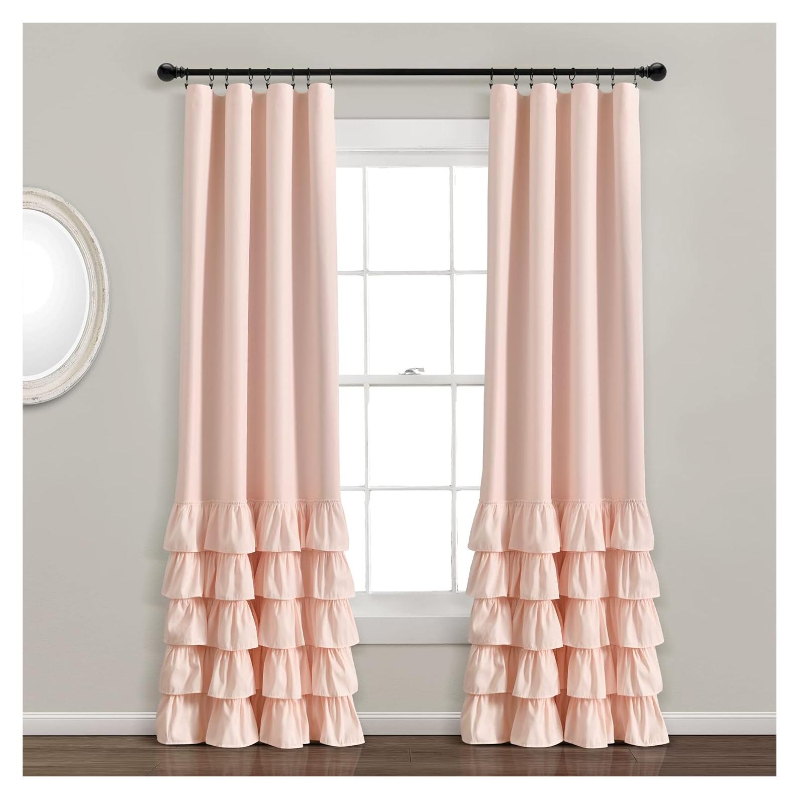 Cortina Blackout Lush Decor Allison Ruffle 100% Forrada 101.6x213.36 cm Blush
