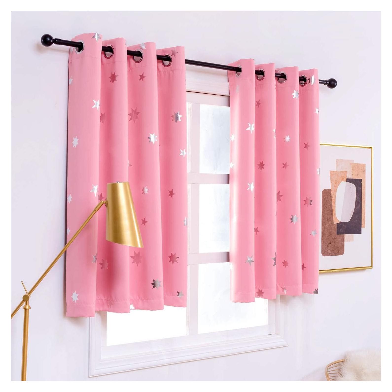 Cortinas Opacas Anjee Rosa 97x137 cm Estrellas Plateadas