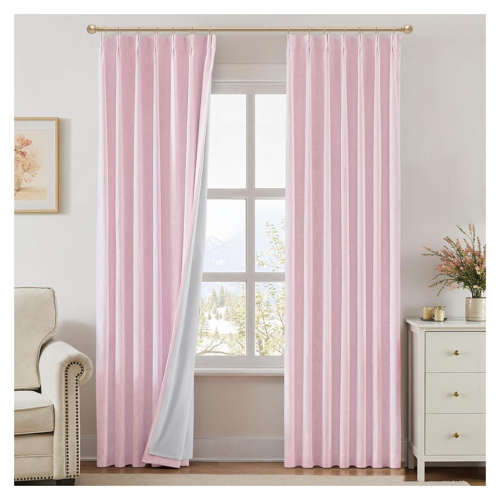 Cortinas Plisadas Opacas HOMEIDEAS Rosa Claro 2 Paneles 100% Luz