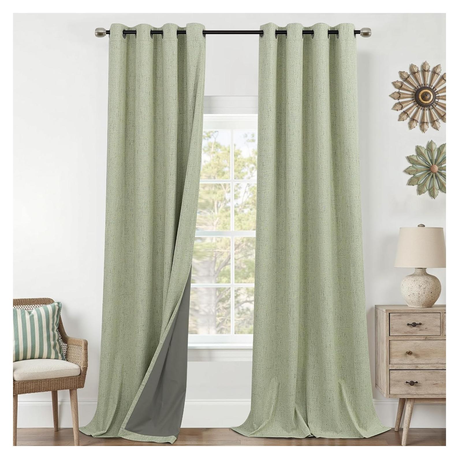 Cortinas Opacas de Lino Mrs.Naturall 52x96 Verde Salvia