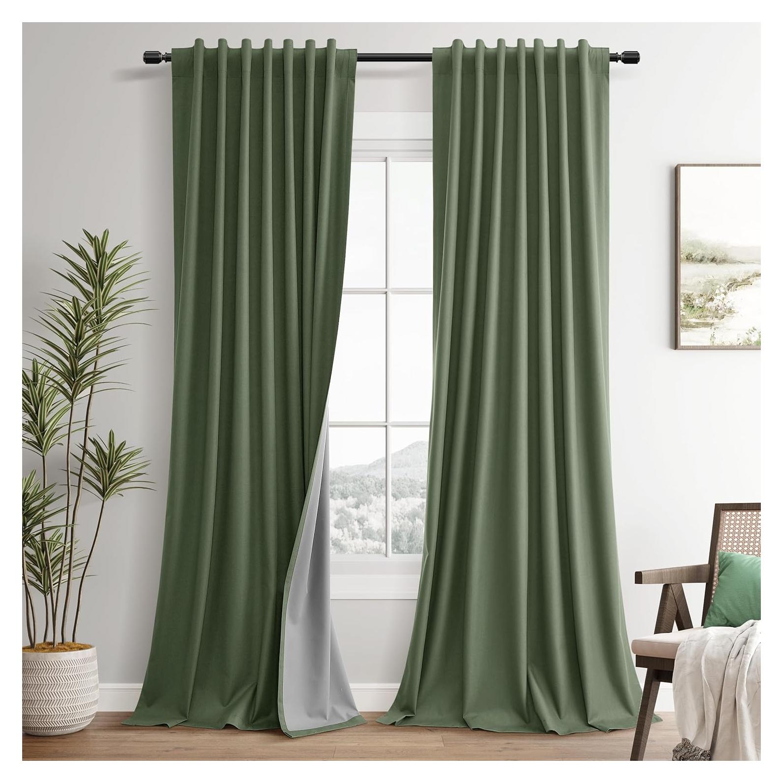 Cortinas de lino opacas Guken 2 paneles 132x213 cm verde oliva
