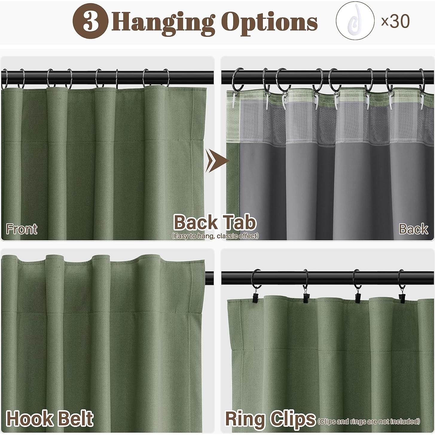 Cortinas de lino opacas Guken 2 paneles 132x213 cm verde oliva