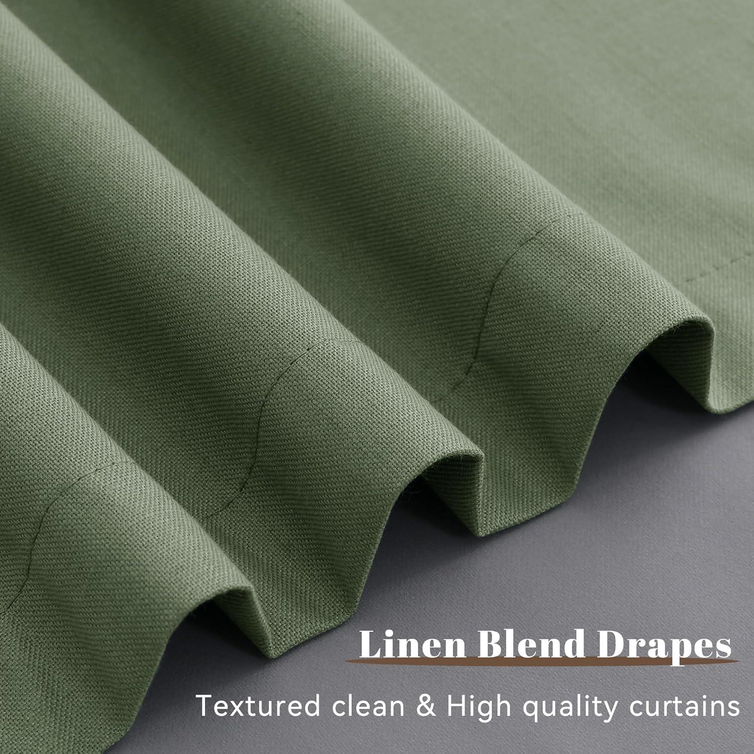 Cortinas de lino opacas Guken 2 paneles 132x213 cm verde oliva