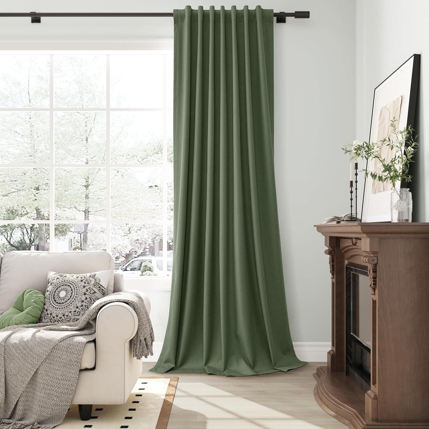 Cortinas de lino opacas Guken 2 paneles 132x213 cm verde oliva