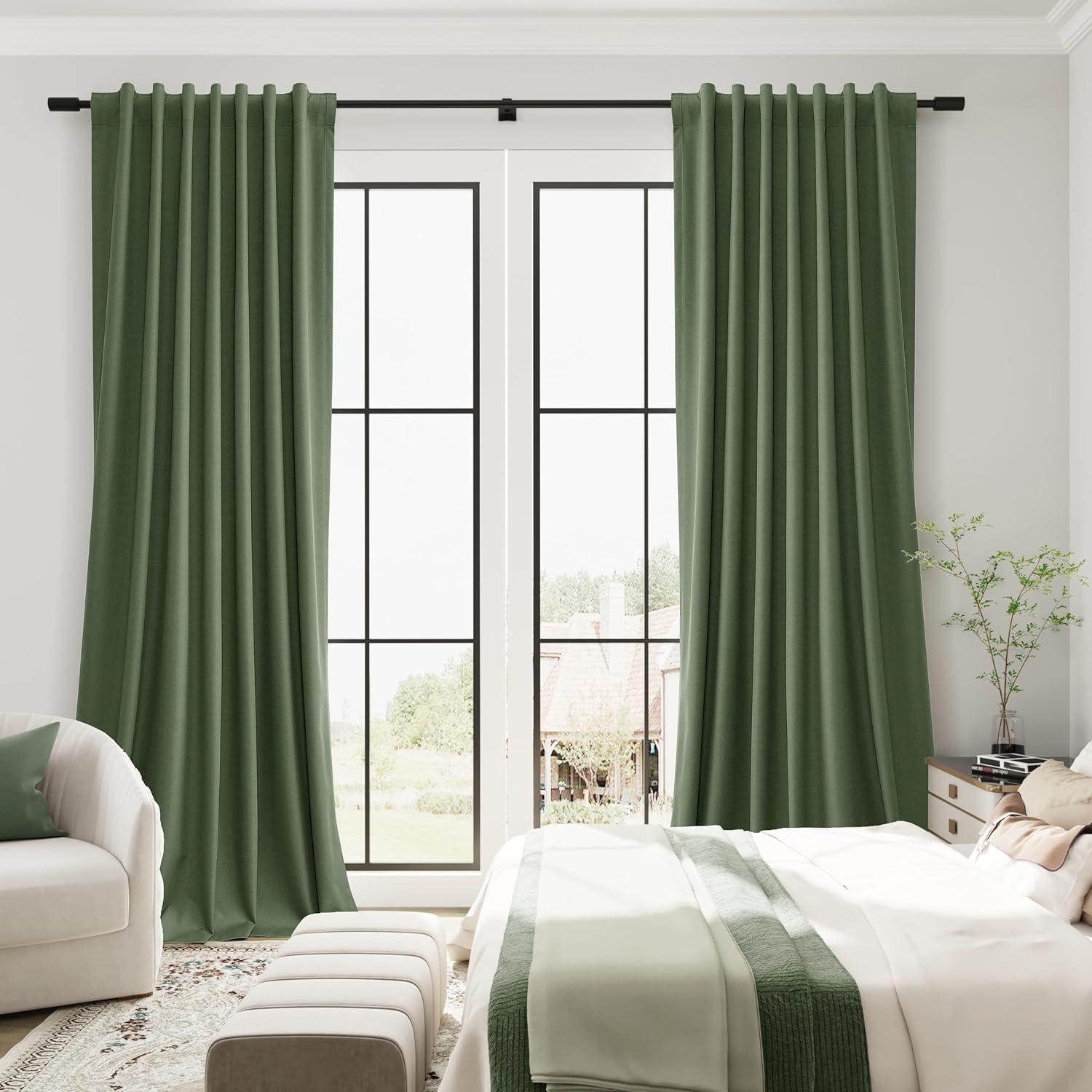Cortinas de lino opacas Guken 2 paneles 132x213 cm verde oliva