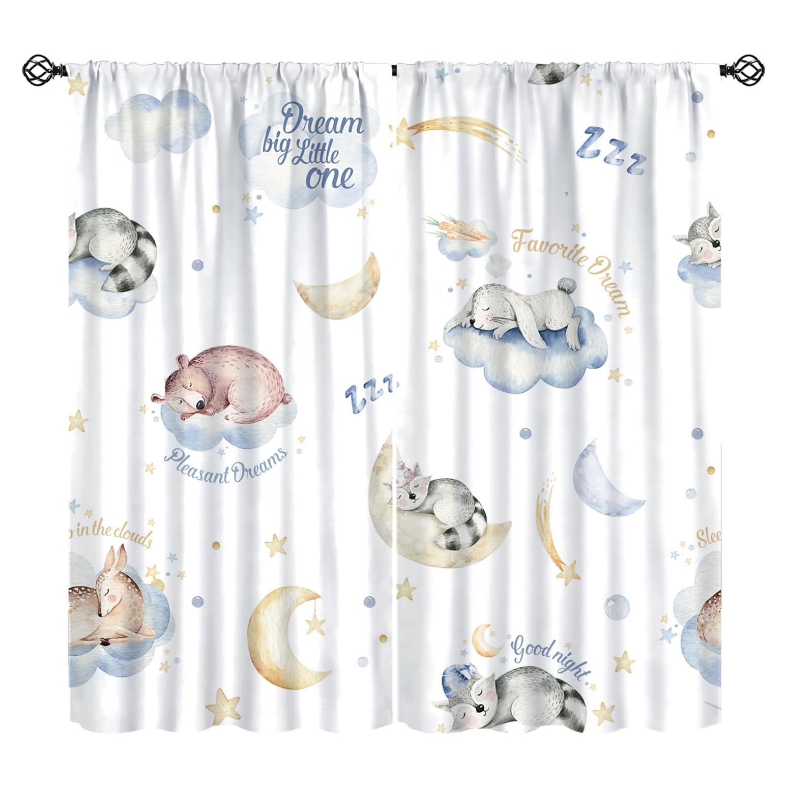 Cortinas Opacas Elefante Kawaii 2 Paneles 20.5x45 cm