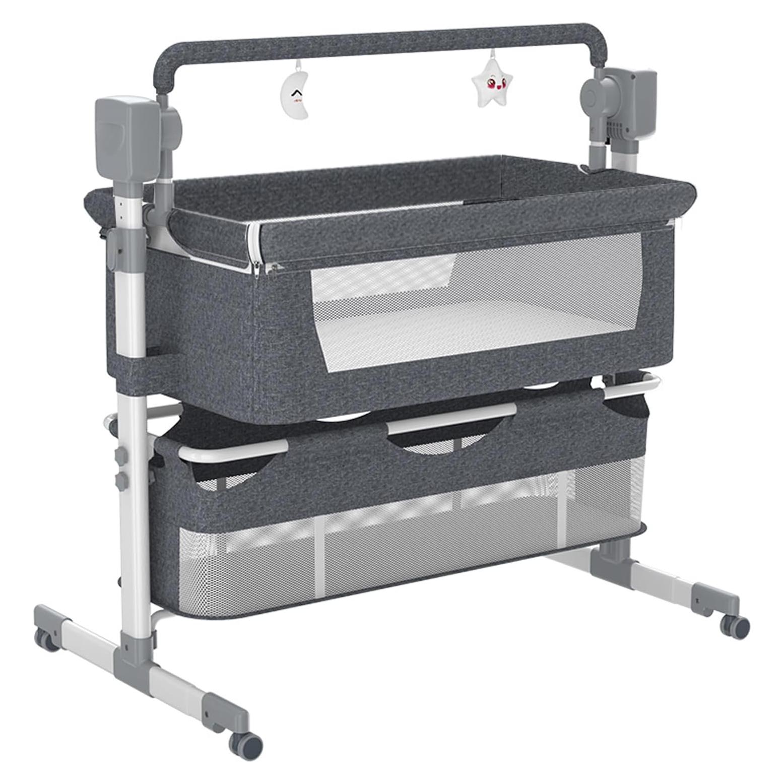 Cuna Lateral Convertible Suttonbebe Gris con Bluetooth y Control Remoto