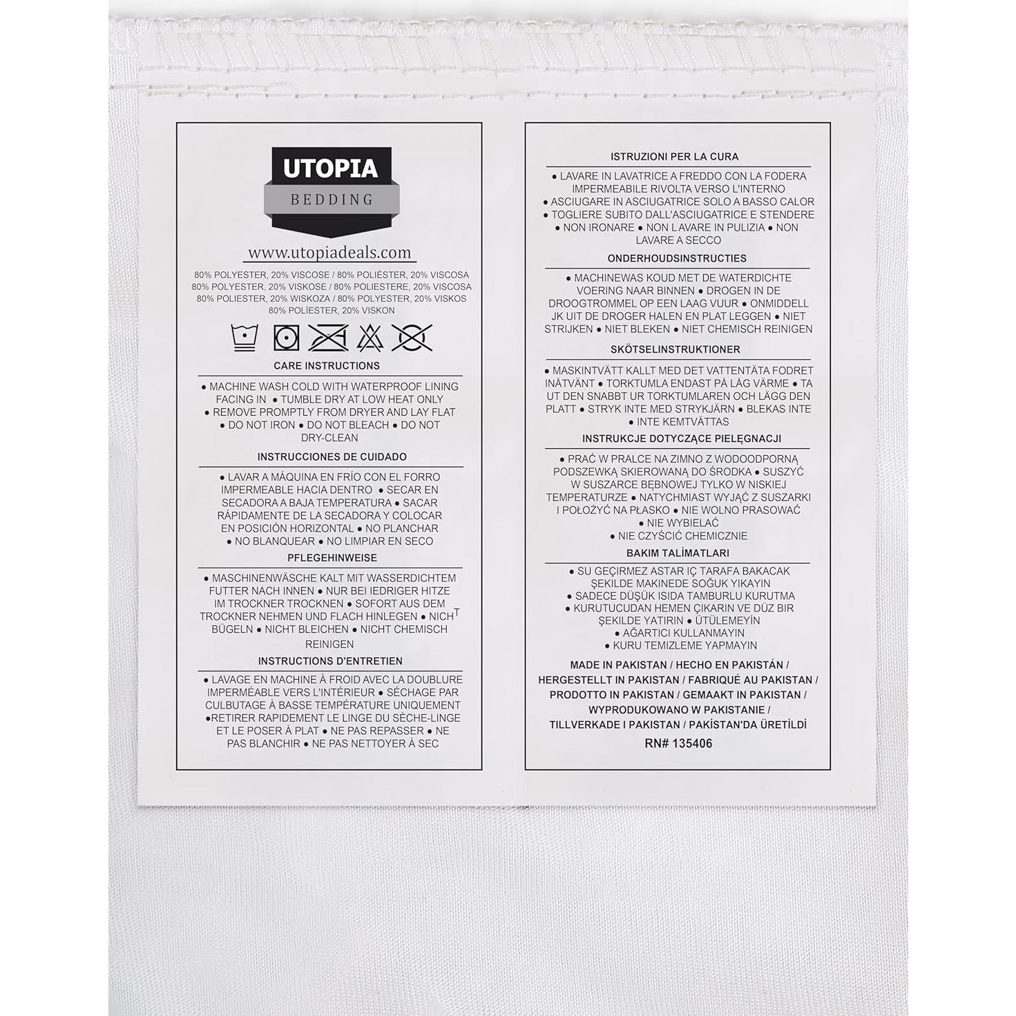 Protector de Colchón Impermeable Utopia Bedding Completo 200 GSM