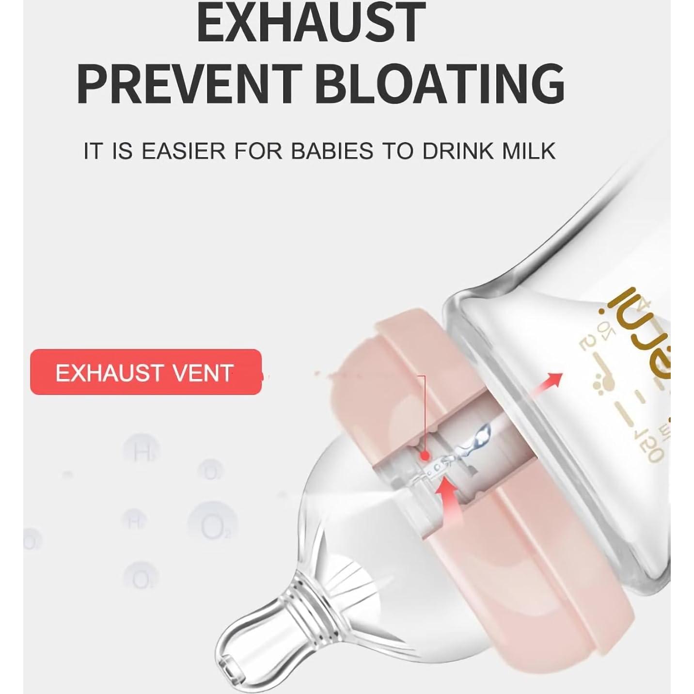 Botellas de vidrio anti cólico para bebés 4 oz, libre de BPA