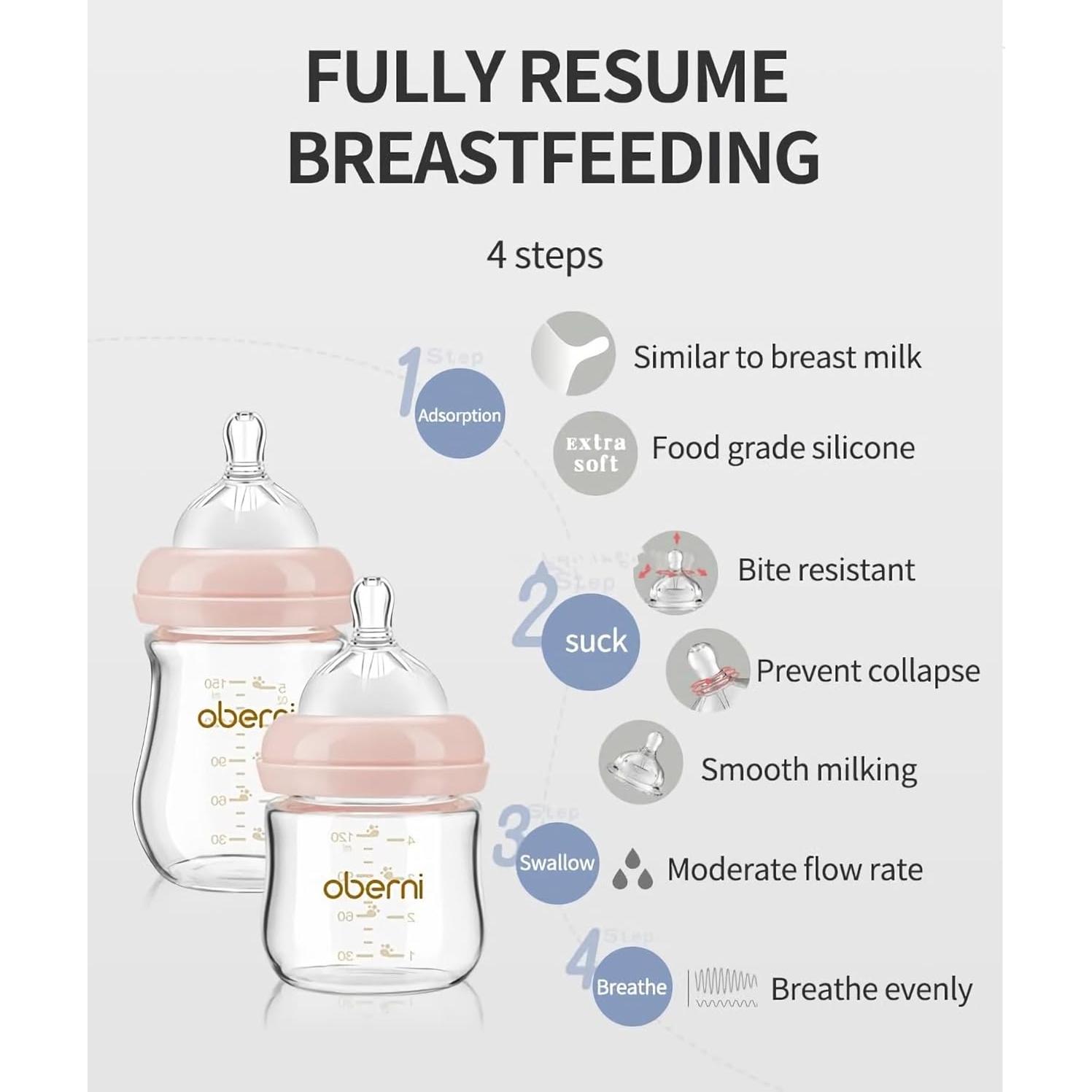 Botellas de vidrio anti cólico para bebés 4 oz, libre de BPA