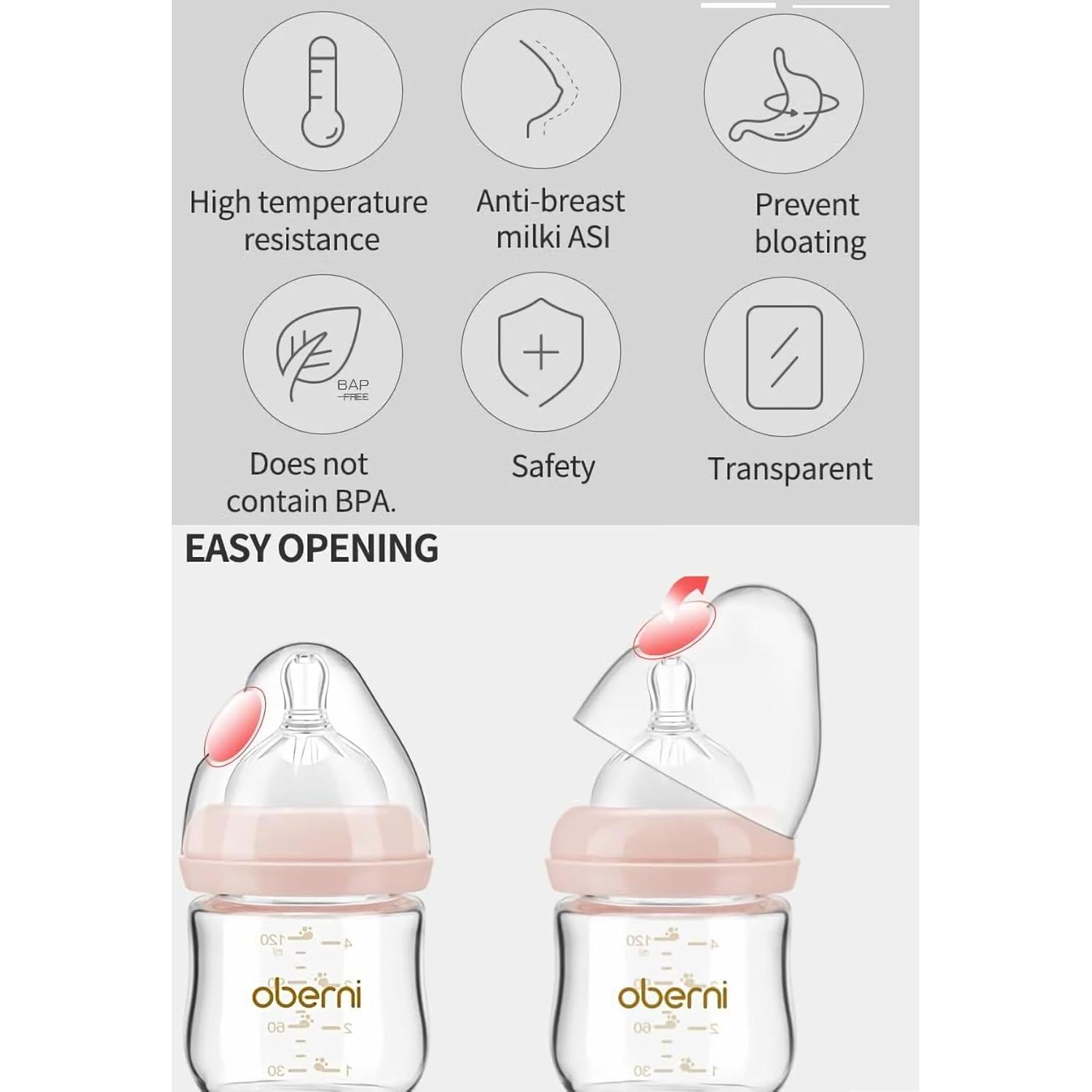 Botellas de vidrio anti cólico para bebés 4 oz, libre de BPA