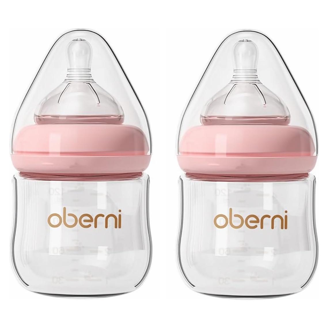 Botellas de vidrio anti cólicos Oberni 120 ml Rosa - 2 unidades