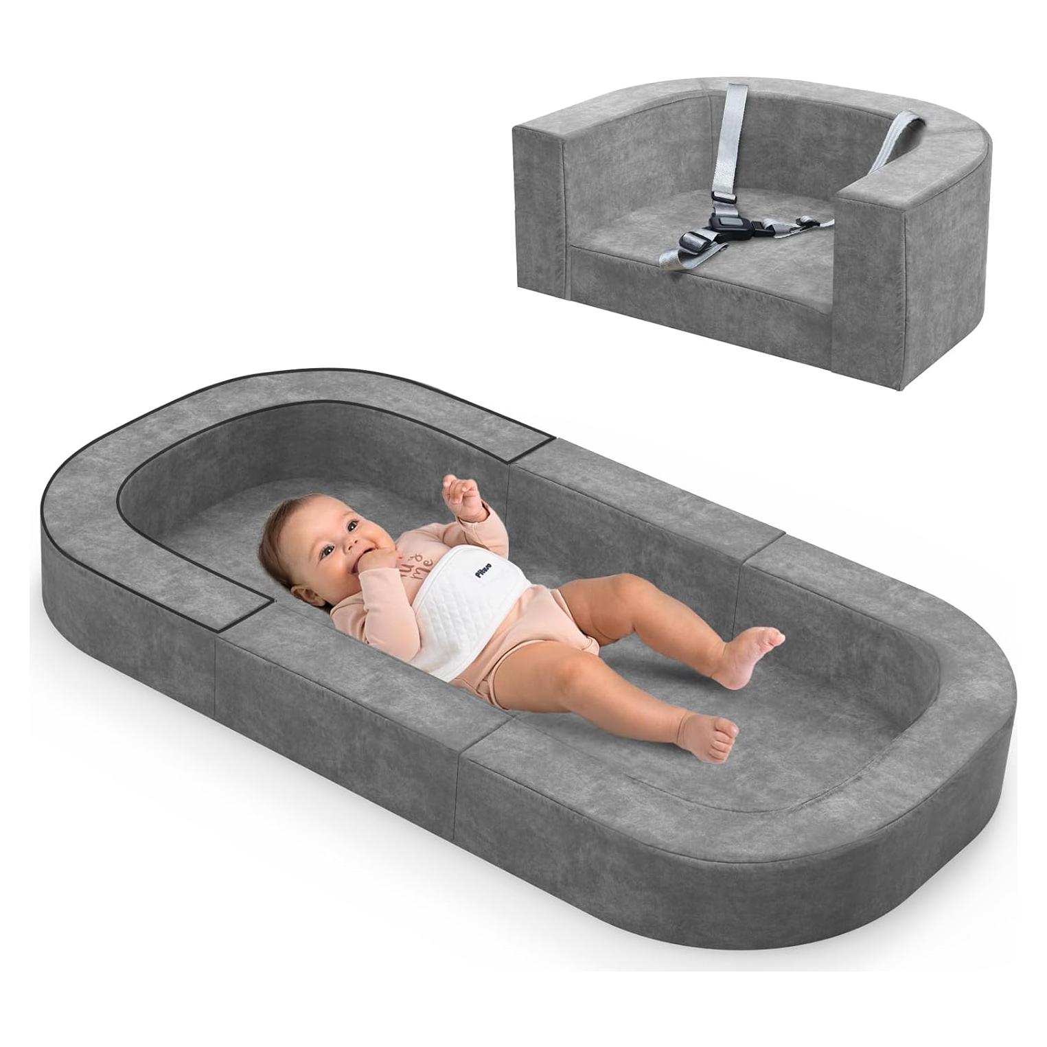 Cama y Sofá de Viaje 4 en 1 para Bebés HB609 - Gris Claro