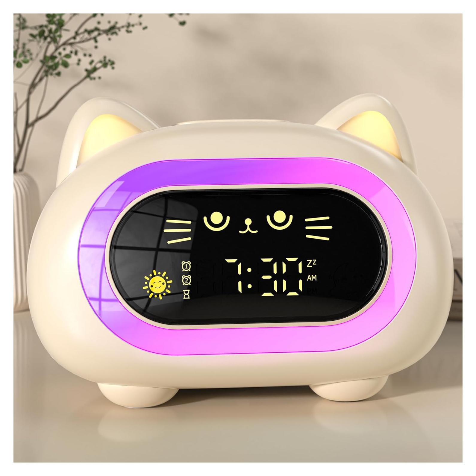 Reloj Despertador Infantil ANALOI Gato Luz Nocturna Doble Alarma