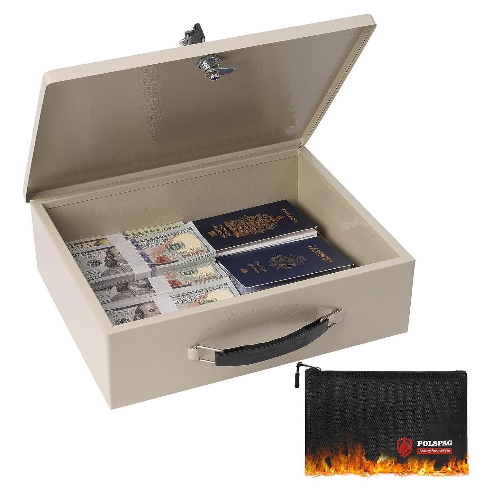 Caja de Documentos a Prueba de Fuego Polspag Grande Blanca