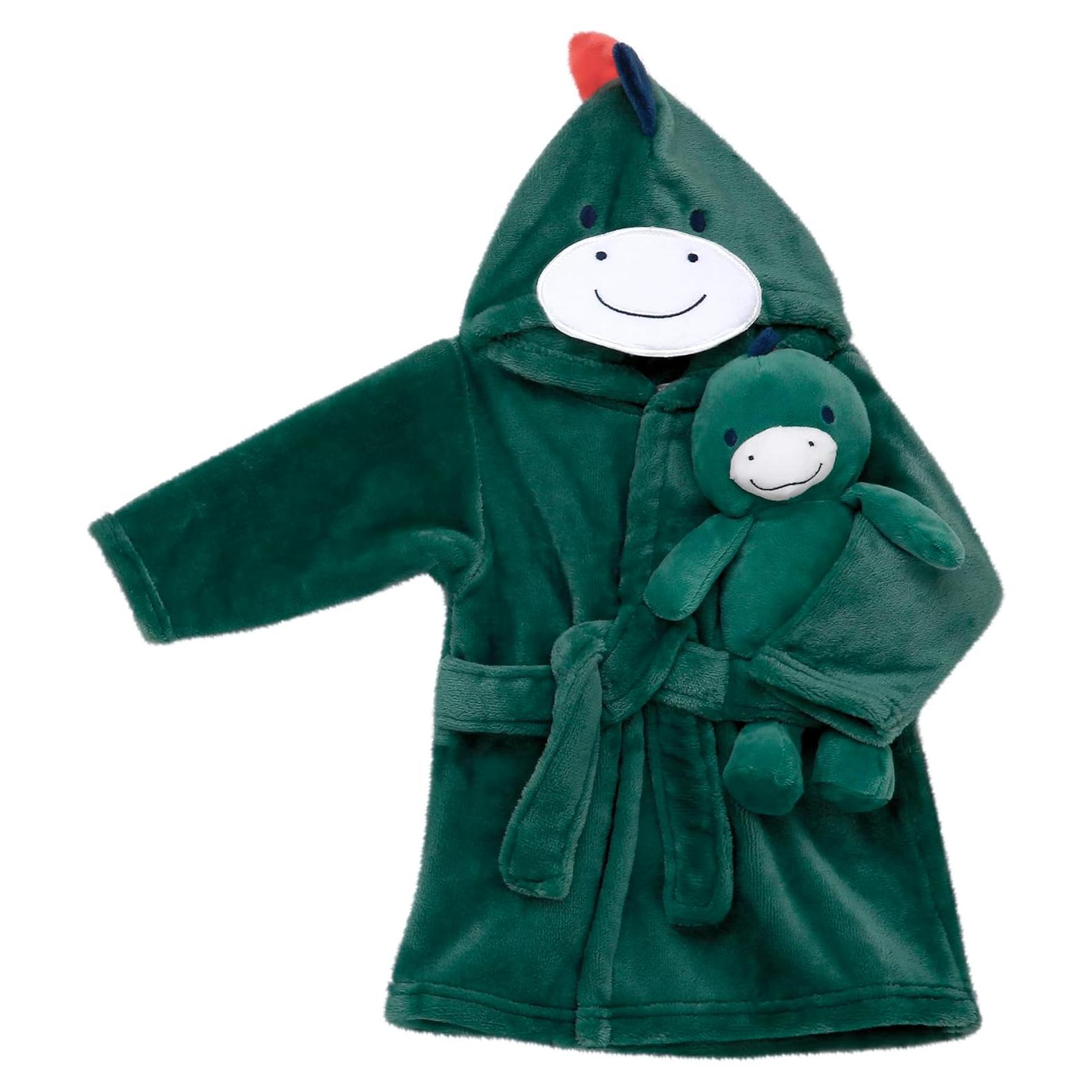 Conjunto Bata y Juguete Felpa Bebés Verde Dino 2 Piezas