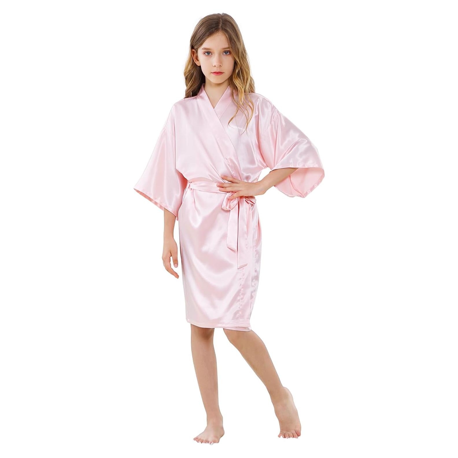 Kimono corto de satén para niñas ALHAVONE - Talla 10 Rosa