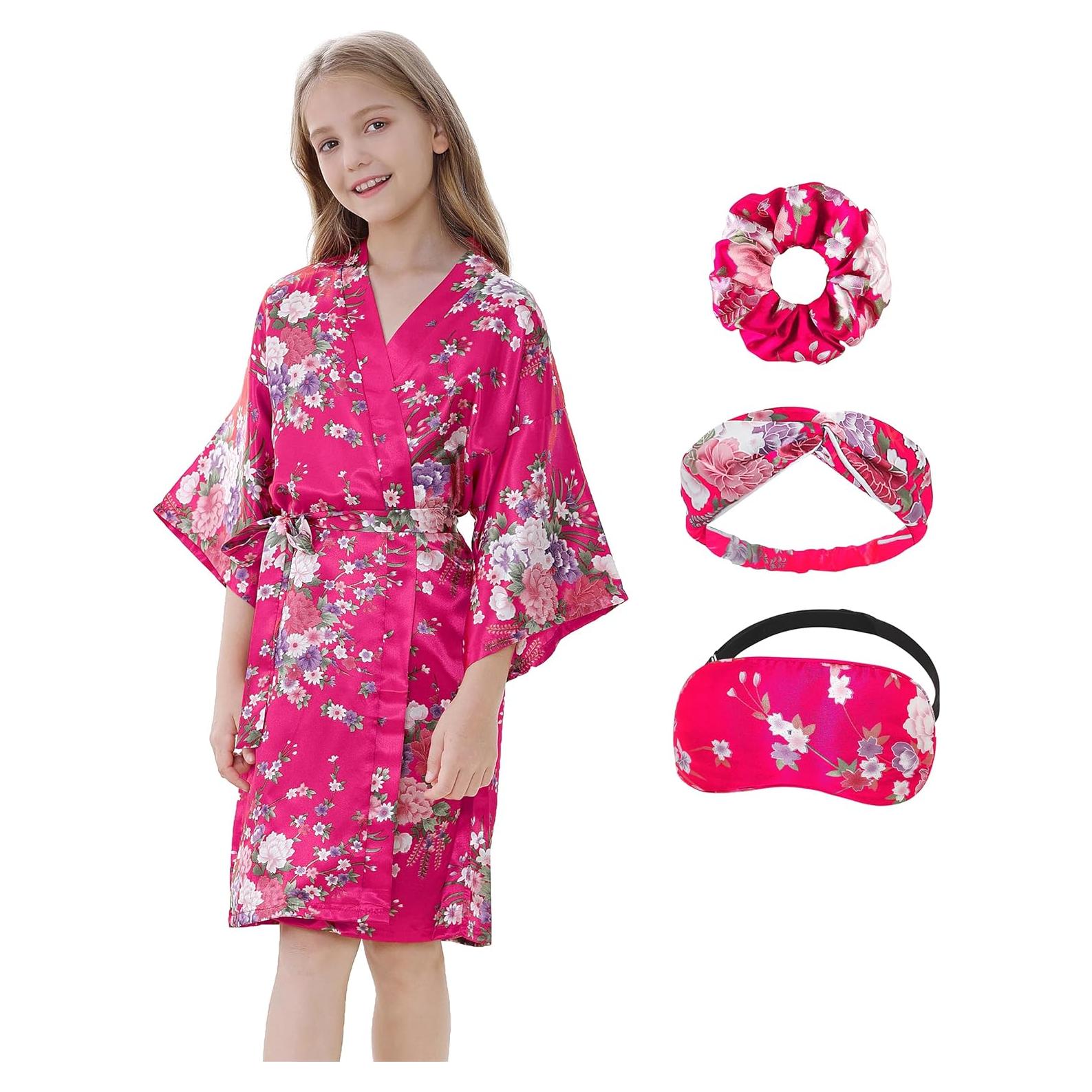 Bata de Kimono para Niña Rosa Floral 100% Poliéster