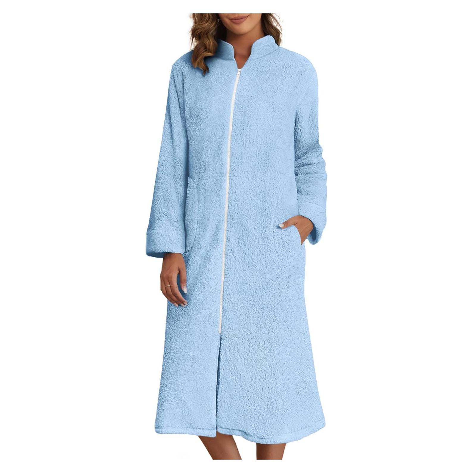 Bata de Baño con Cremallera Ekouaer para Mujeres - Forro Polar, Larga, S-XXL