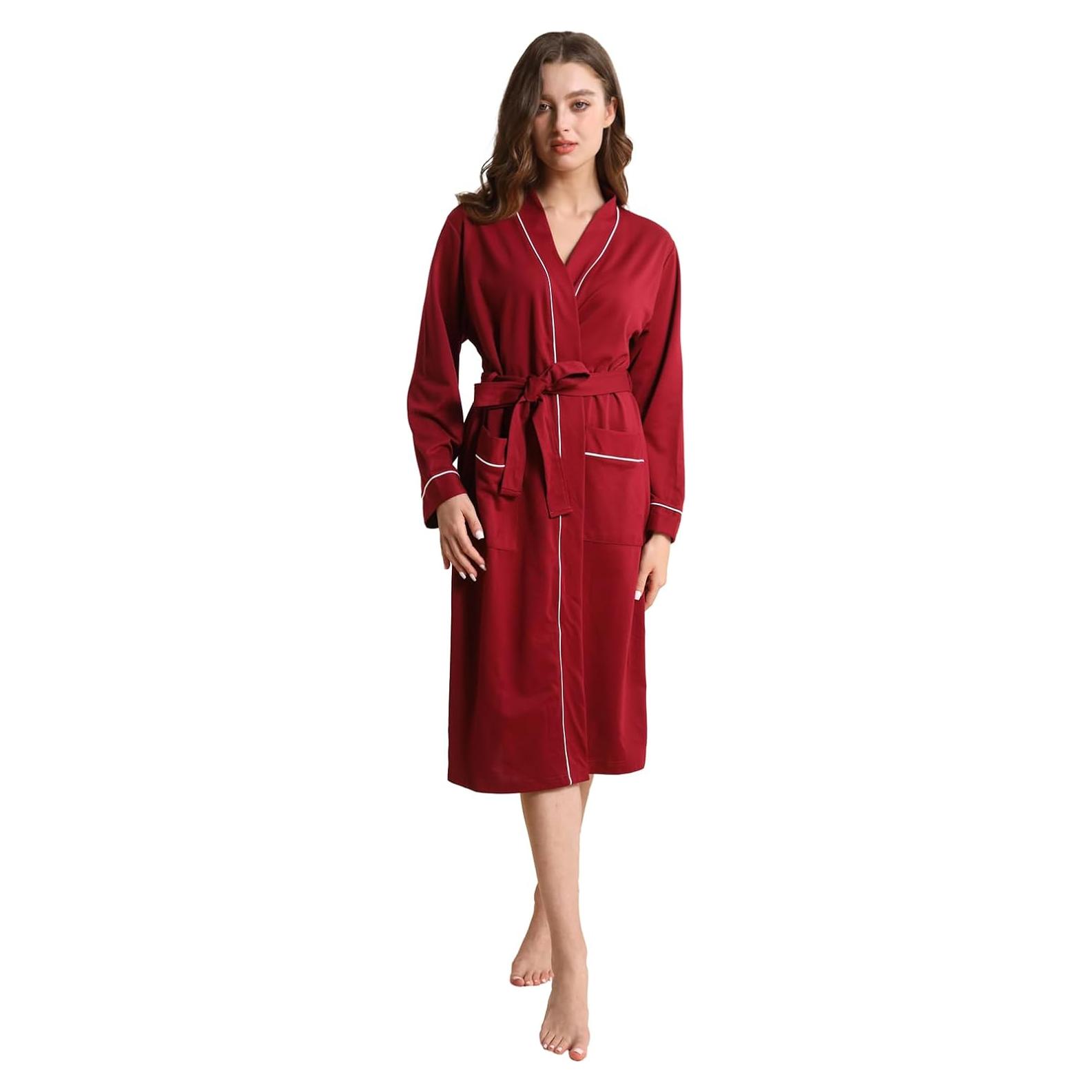 Bata de Kimono para Mujeres YSH2402 Suave Burdeos XL