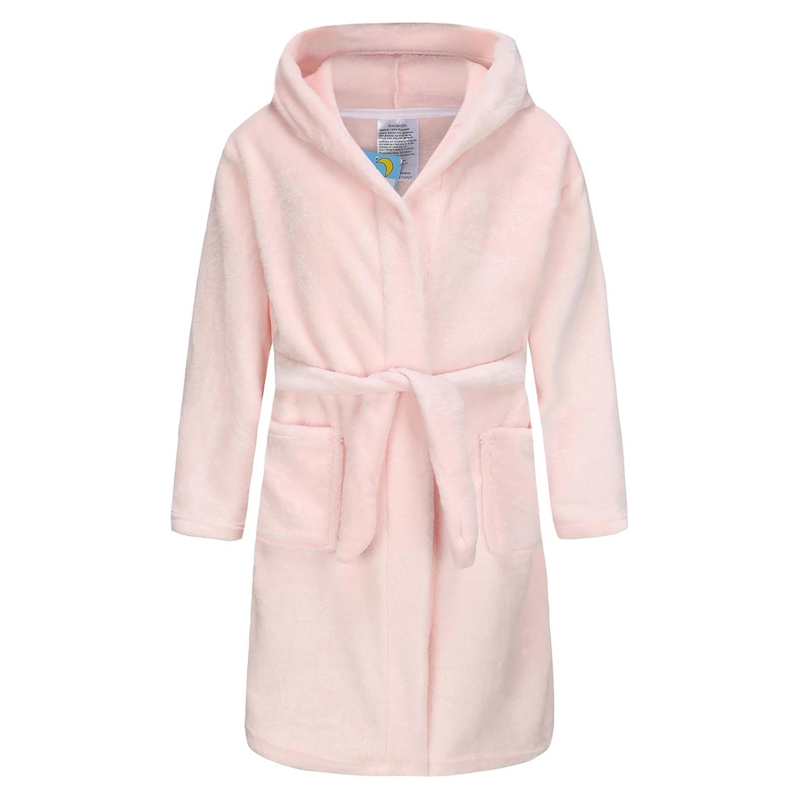 Bata de Felpa para Niños Rosa Bebé 3-4T con Capucha