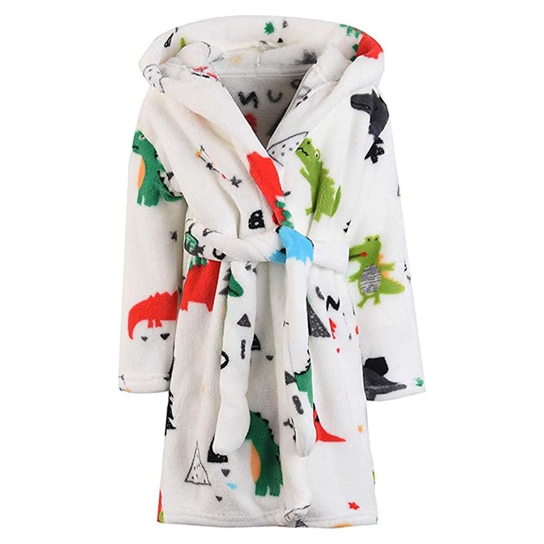 Bata de baño infantil de felpa coral con capucha Dinosaurio