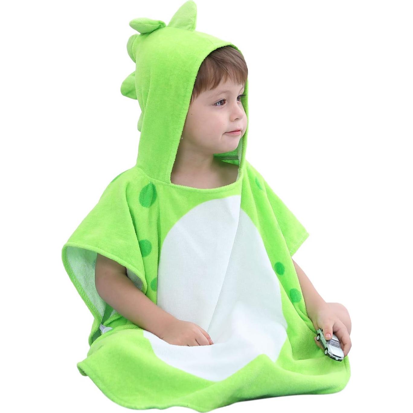 Toalla de baño con capucha dinosaurio LOLANTA 100% algodón 1-3T