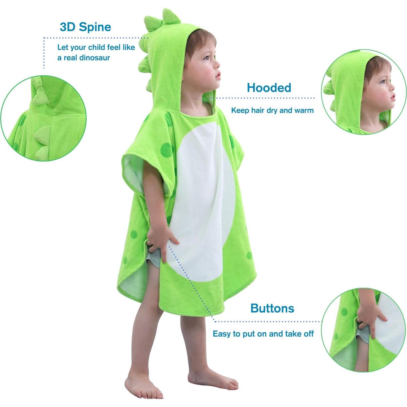 Toalla de baño con capucha dinosaurio LOLANTA 100% algodón 1-3T