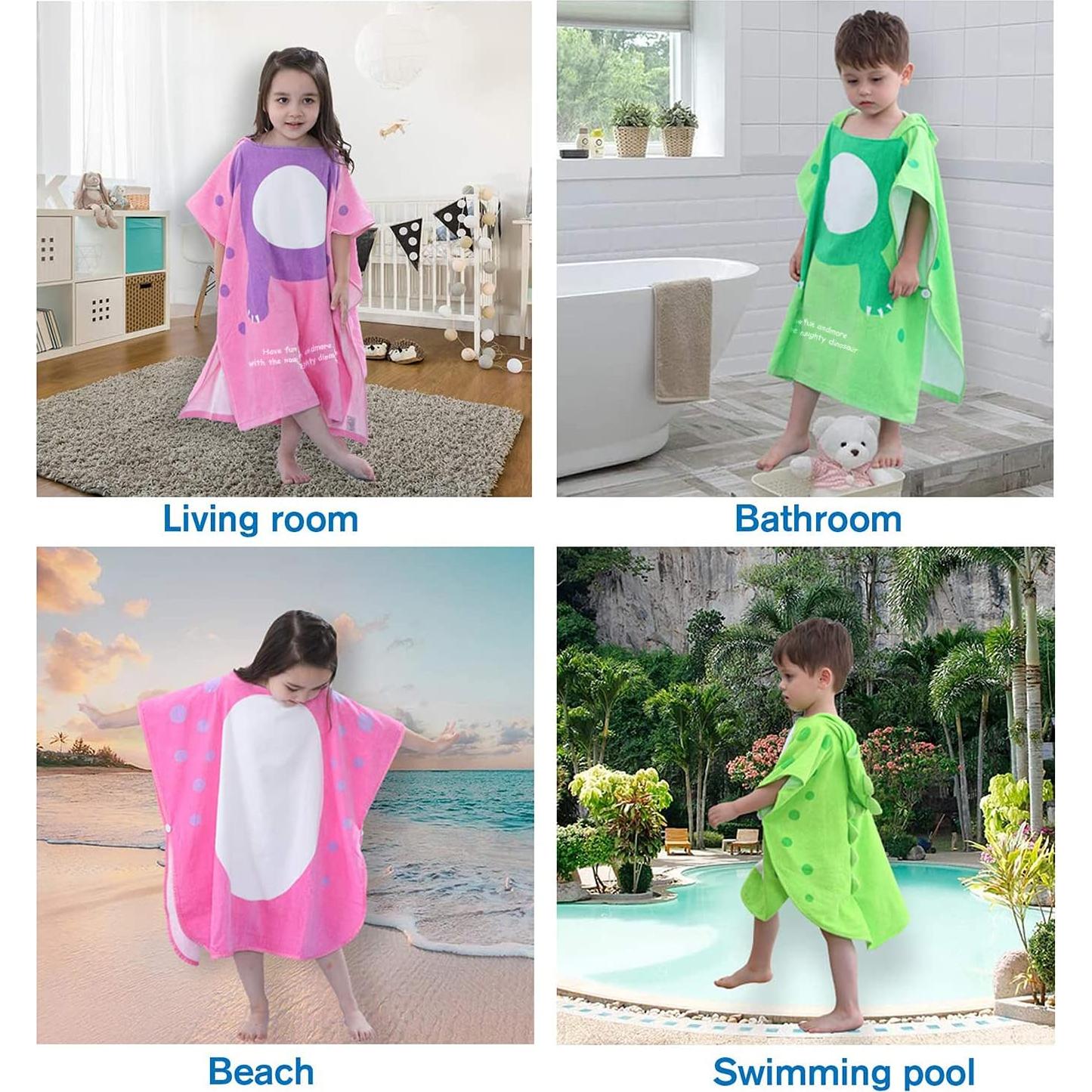 Toalla de baño con capucha dinosaurio LOLANTA 100% algodón 1-3T